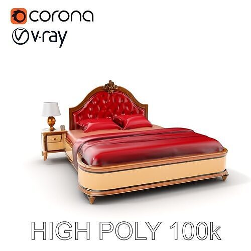 Elegant Bedroom Furniture Set Model Pack with Bed Nightstand ... Low-poly 3D model