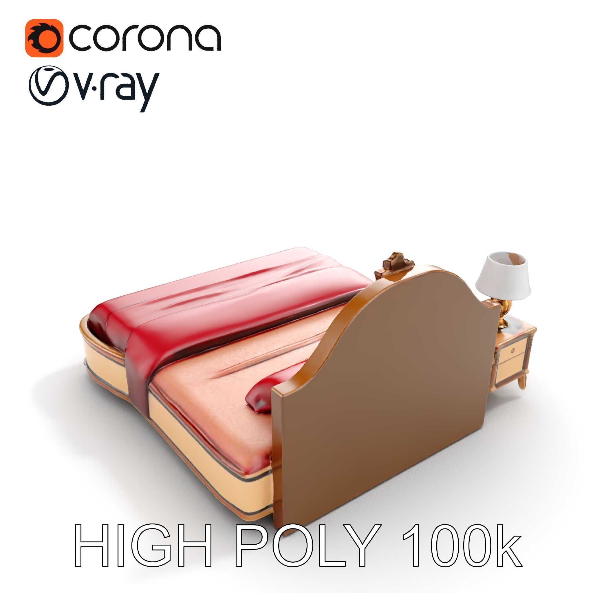 Elegant Bedroom Furniture Set Model Pack with Bed Nightstand ... Low-poly 3D model_19