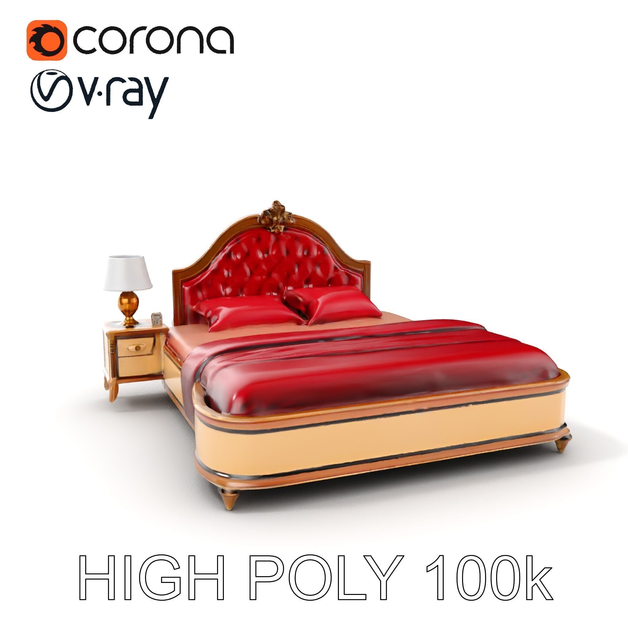 Elegant Bedroom Furniture Set Model Pack with Bed Nightstand ... Low-poly 3D model_20