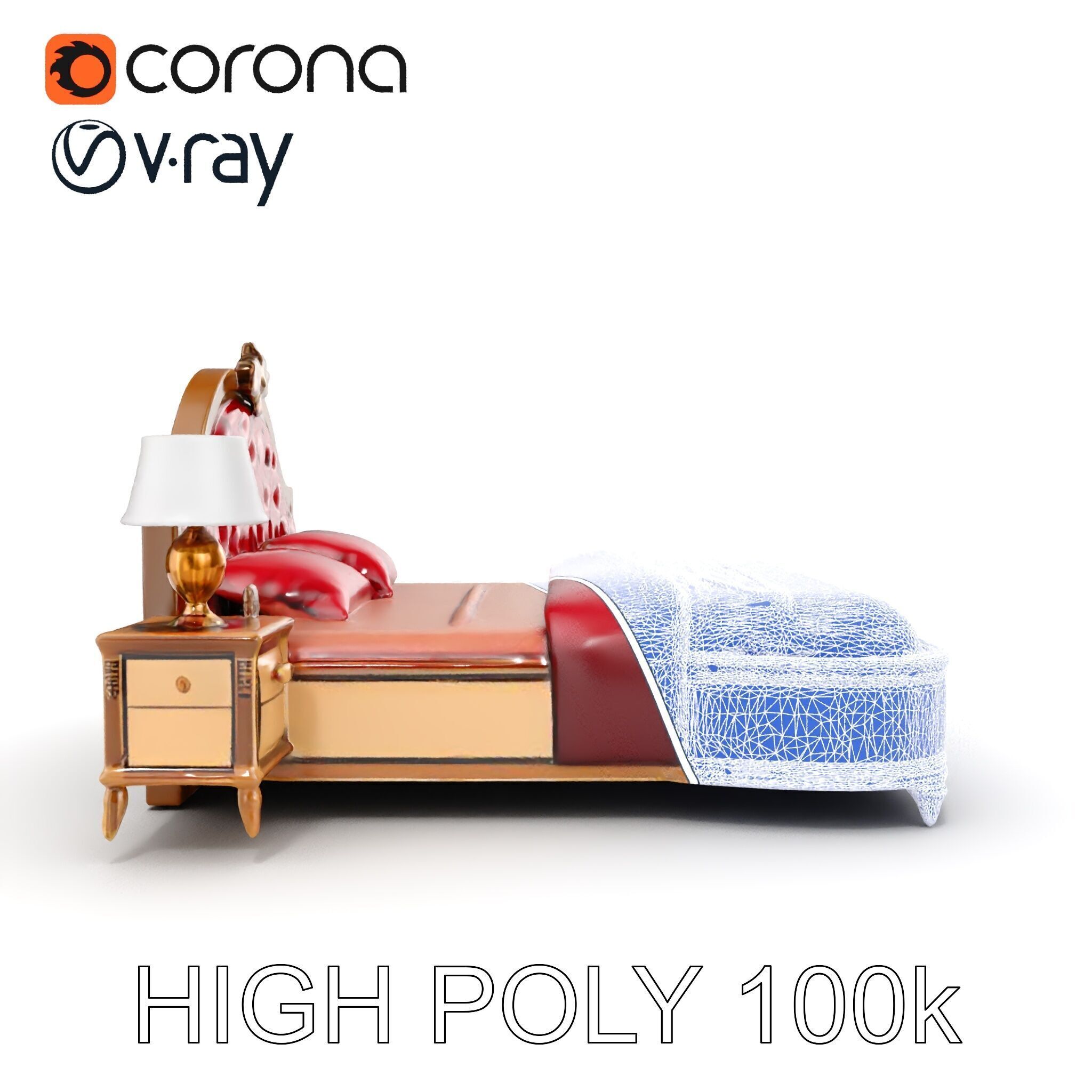 Elegant Bedroom Furniture Set Model Pack with Bed Nightstand ... Low-poly 3D model_32