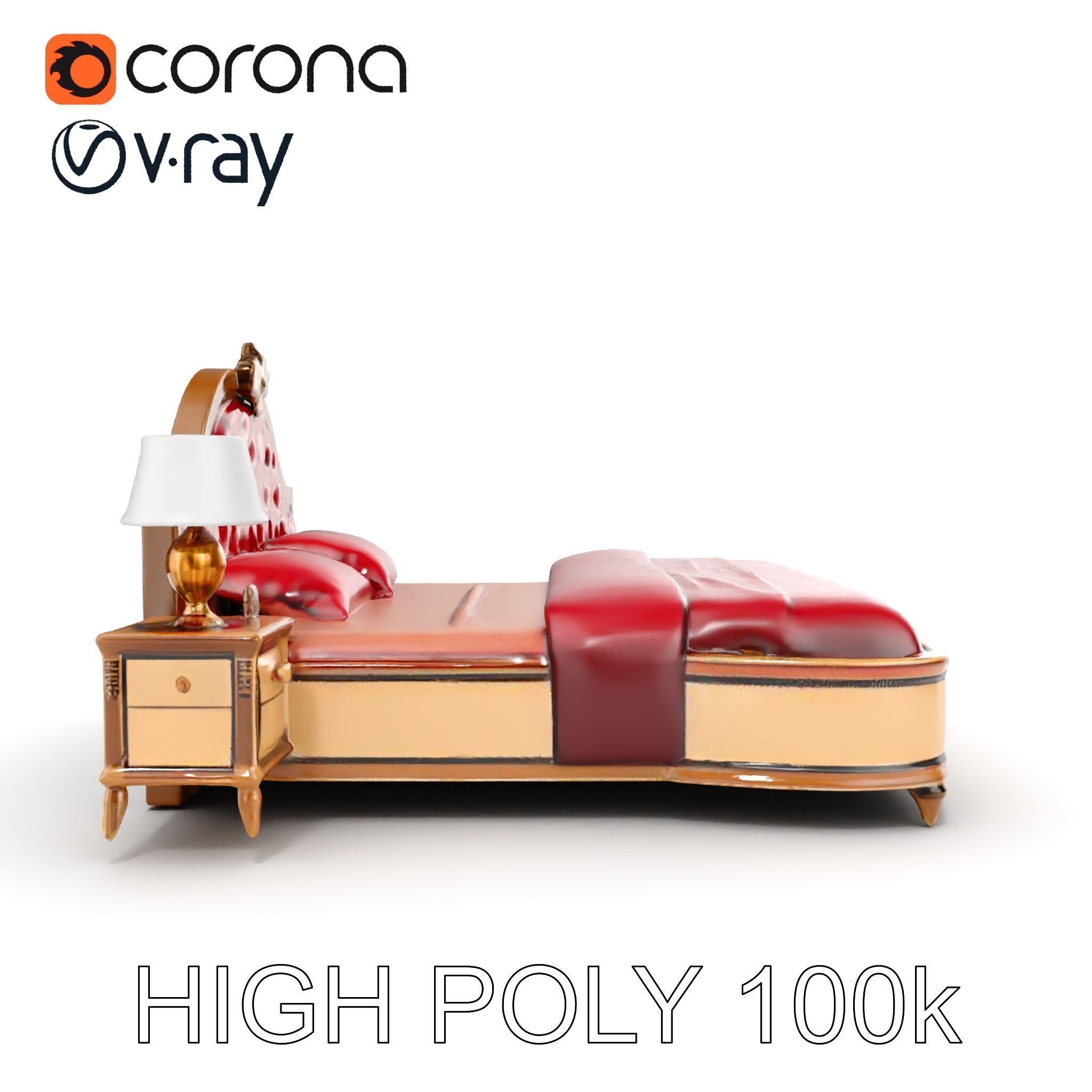 Elegant Bedroom Furniture Set Model Pack with Bed Nightstand ... Low-poly 3D model_21