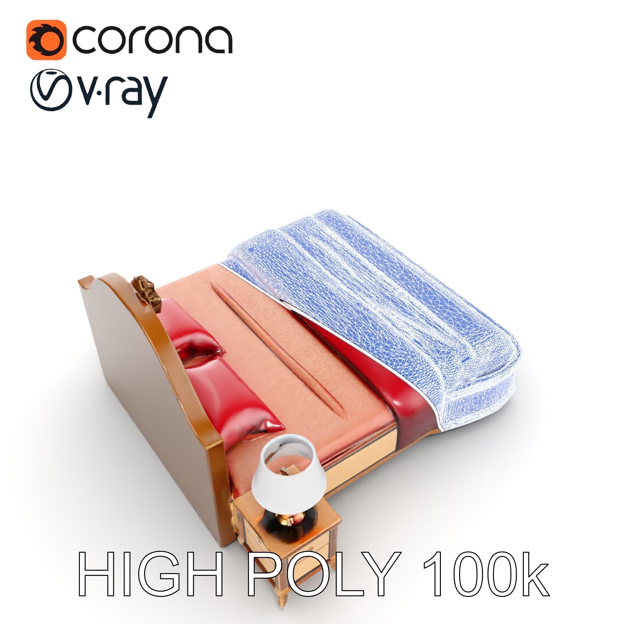 Elegant Bedroom Furniture Set Model Pack with Bed Nightstand ... Low-poly 3D model_17