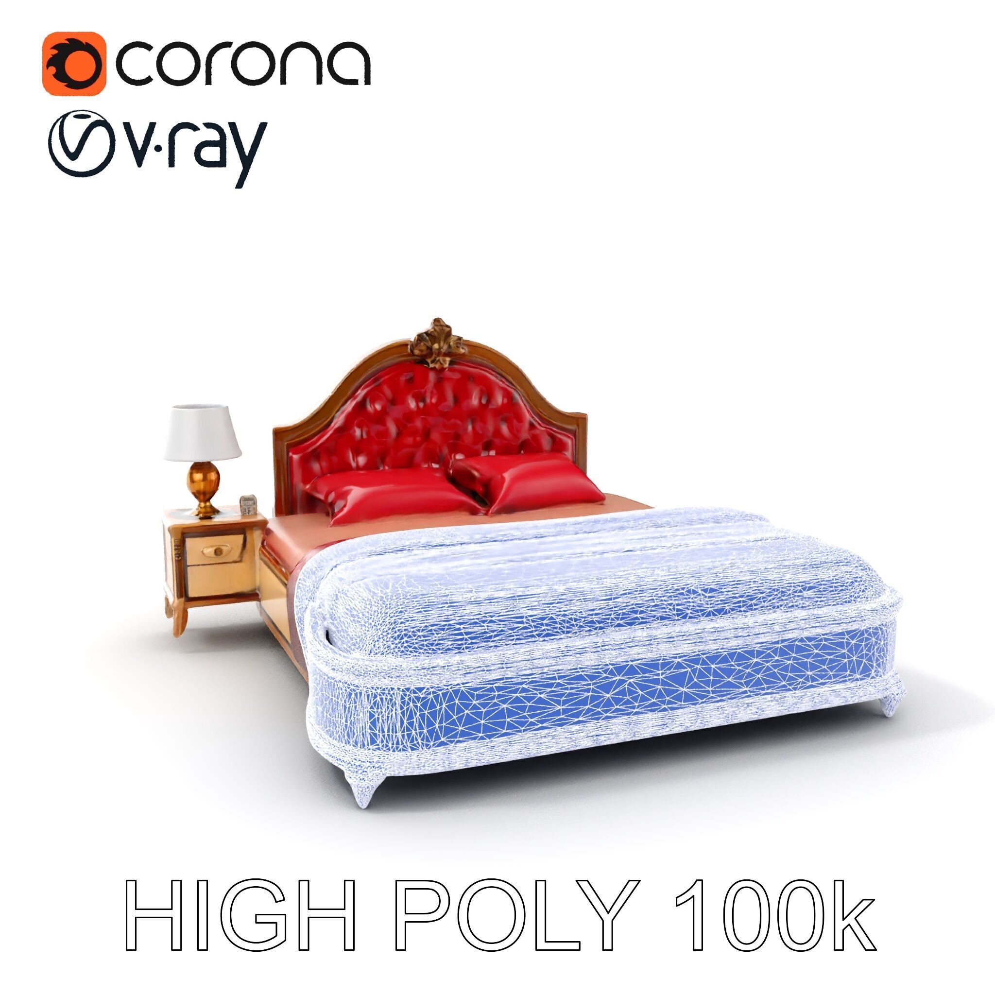 Elegant Bedroom Furniture Set Model Pack with Bed Nightstand ... Low-poly 3D model_27