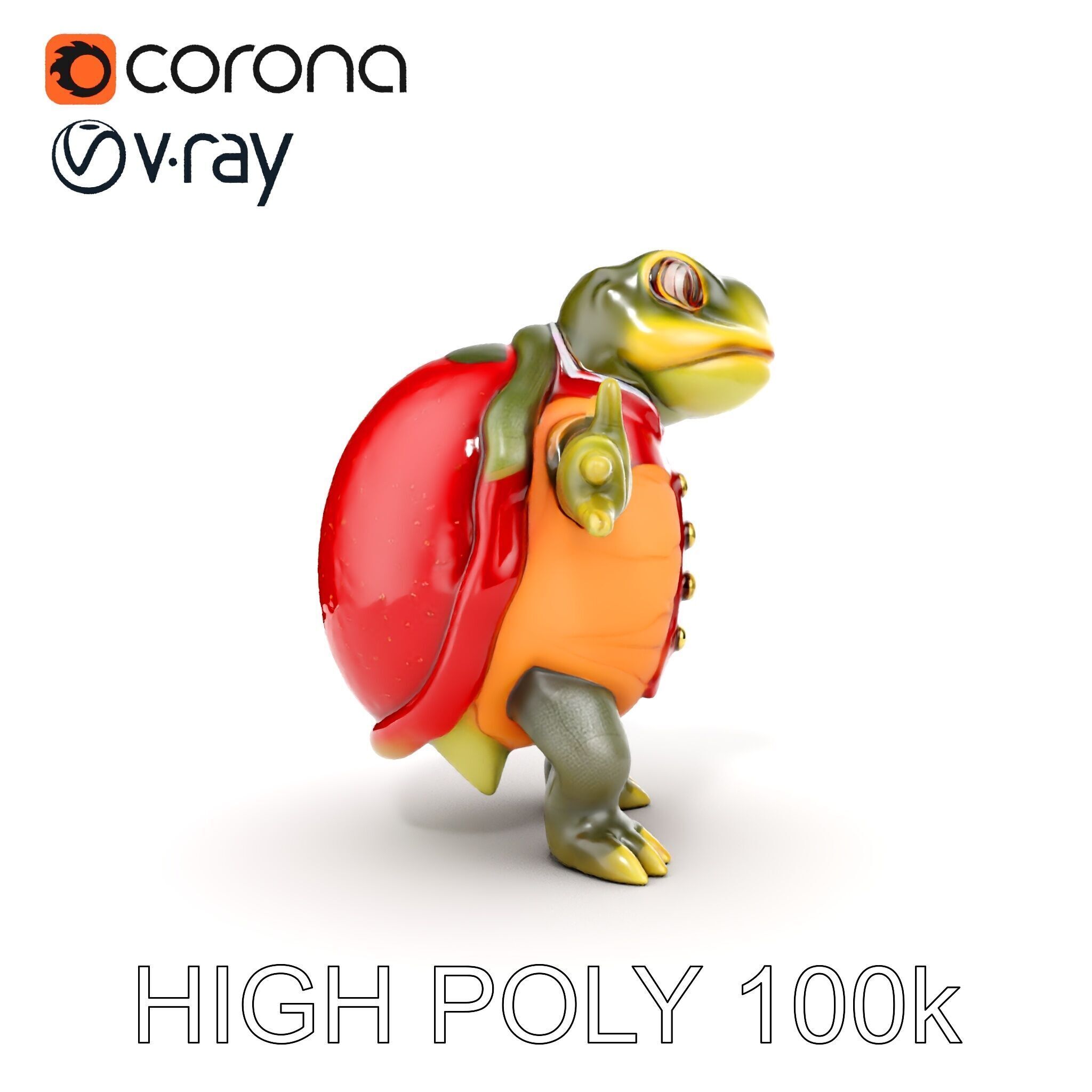 Gentleman Turtle Character Model  Fully Rigged and Animated Low-poly 3D model_24