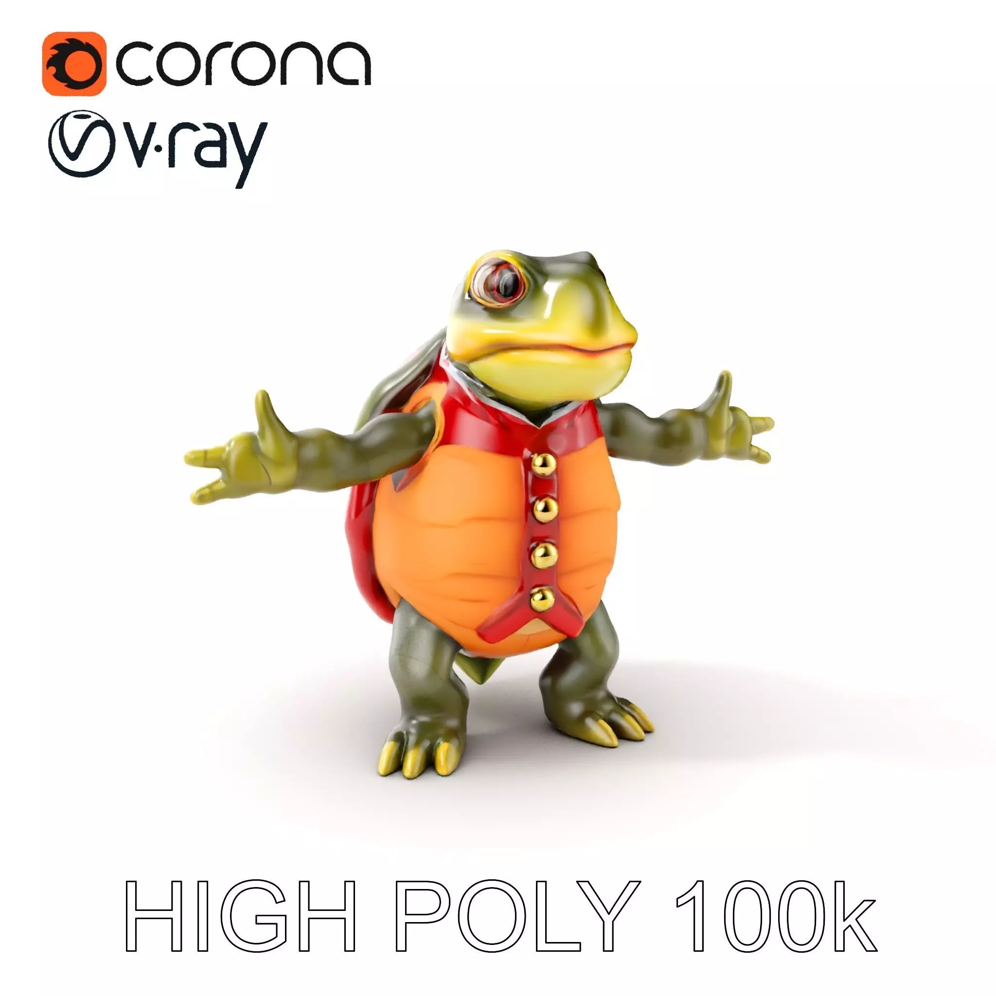 Gentleman Turtle Character Model  Fully Rigged and Animated Low-poly 3D model_0