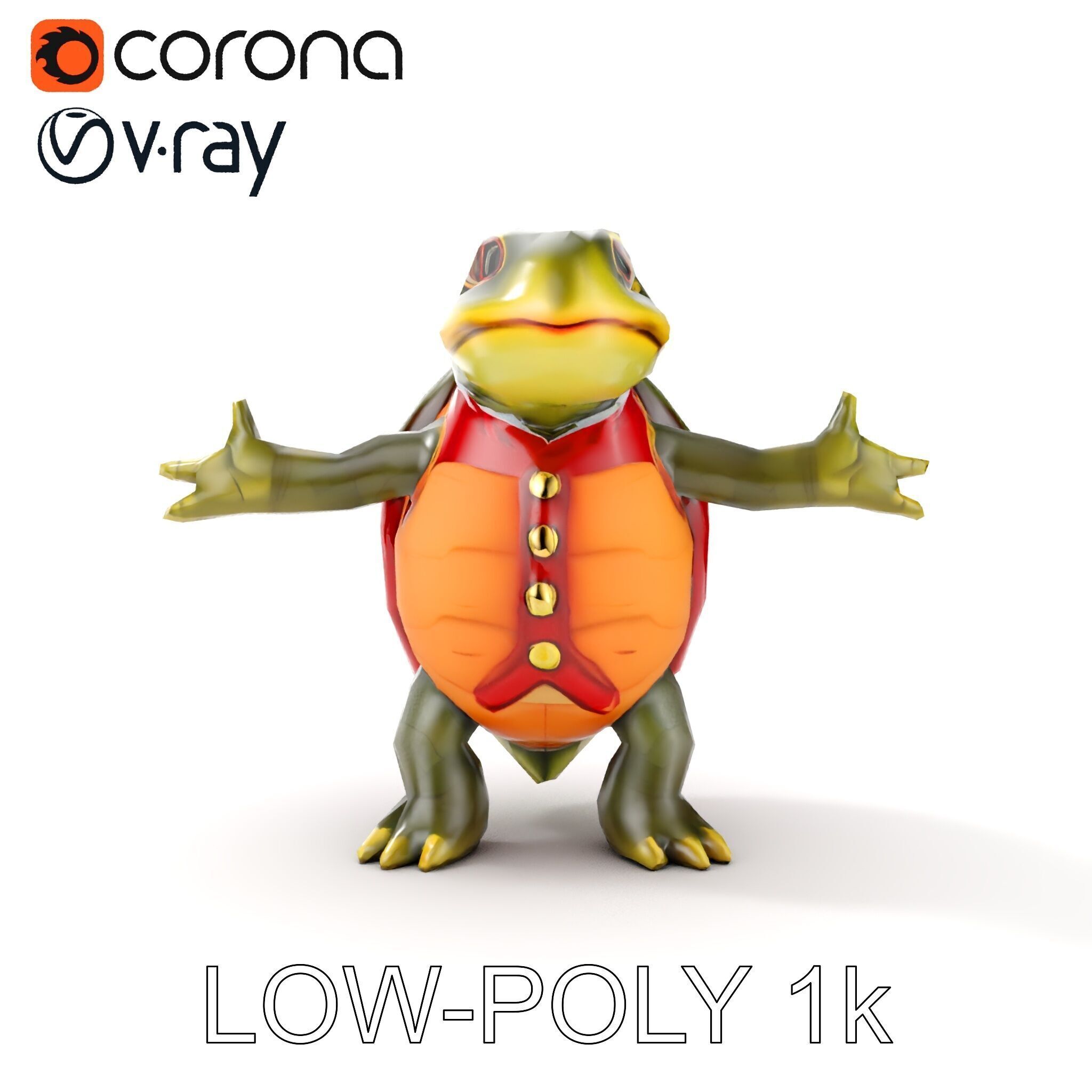 Gentleman Turtle Character Model  Fully Rigged and Animated Low-poly 3D model_8