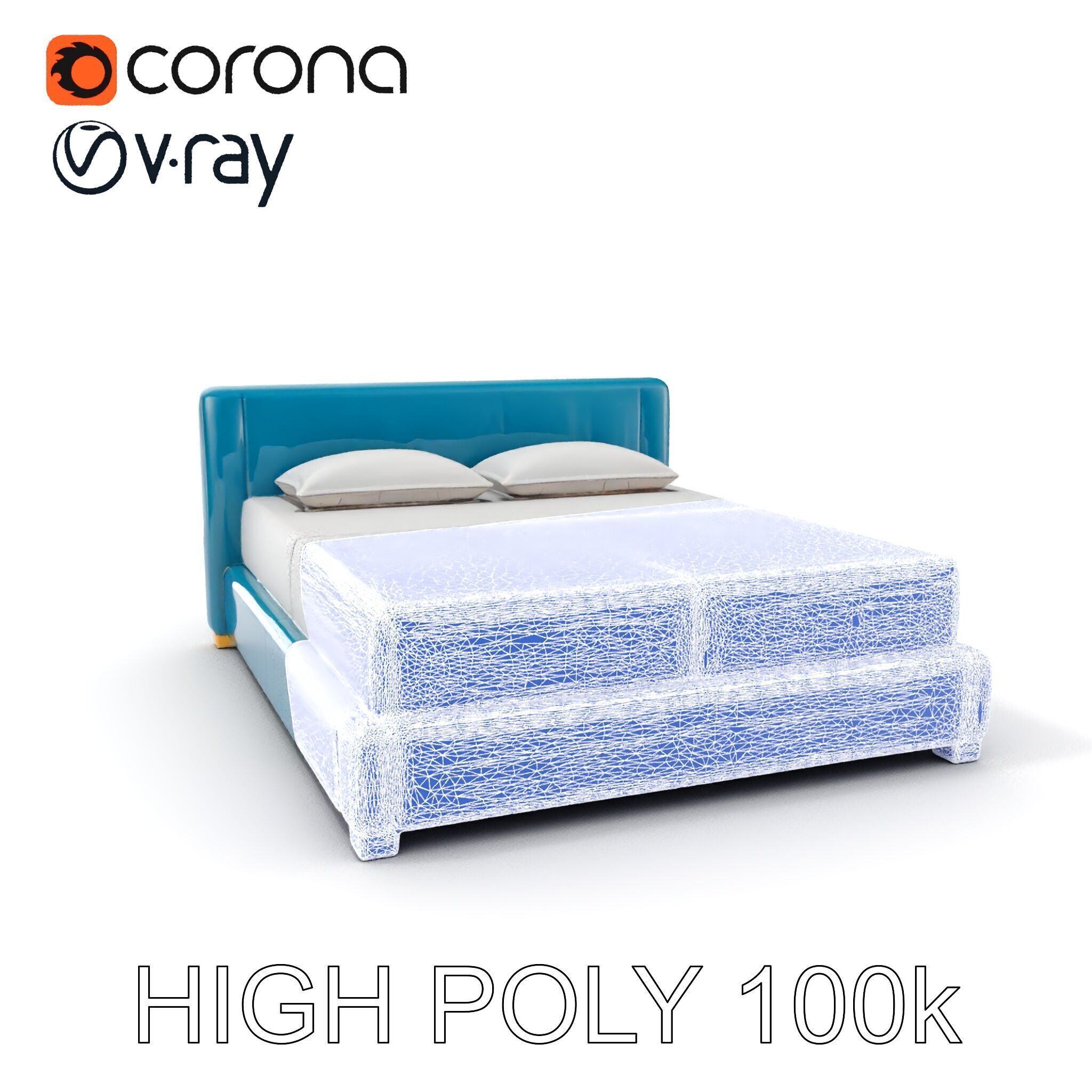 Modern Upholstered Bed Frame Model Pack Low-poly 3D model_11