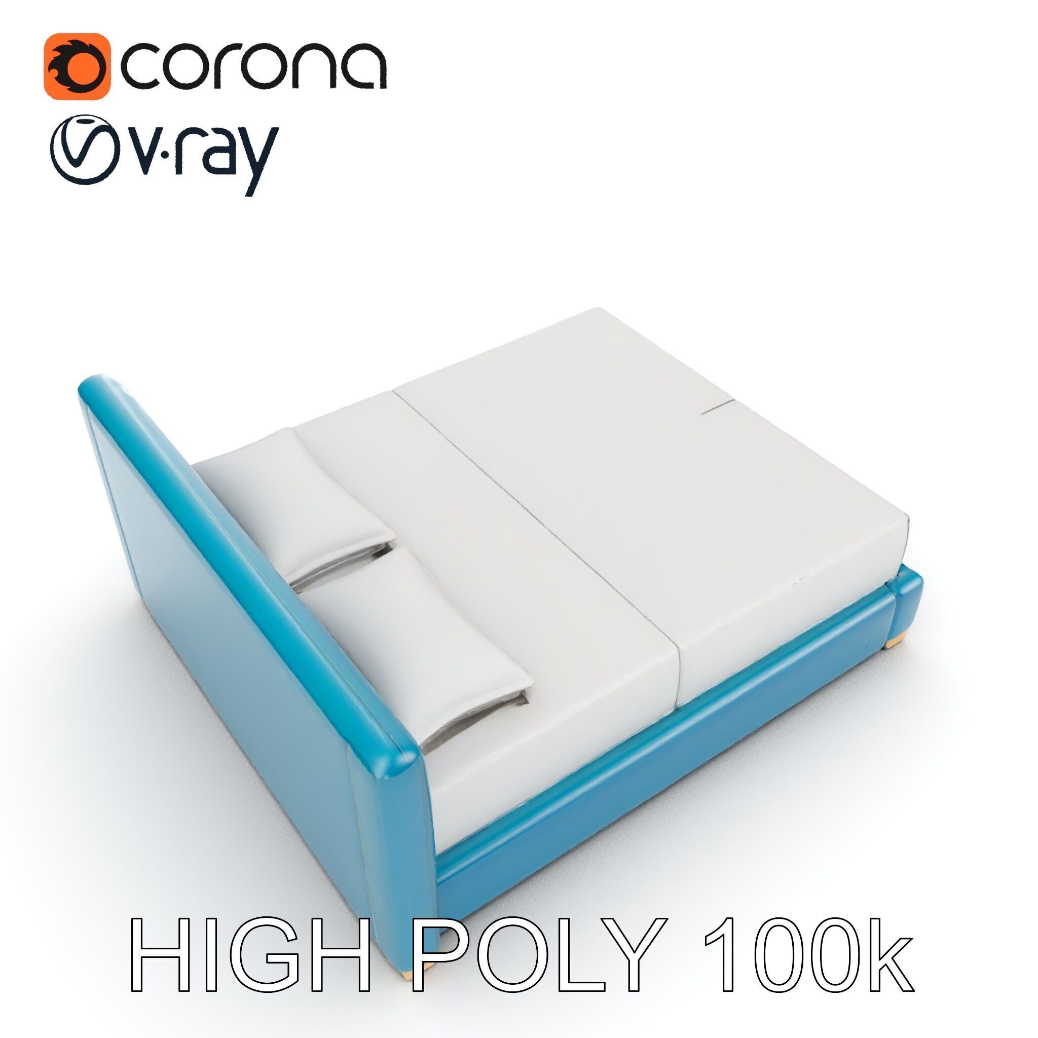 Modern Upholstered Bed Frame Model Pack Low-poly 3D model_14