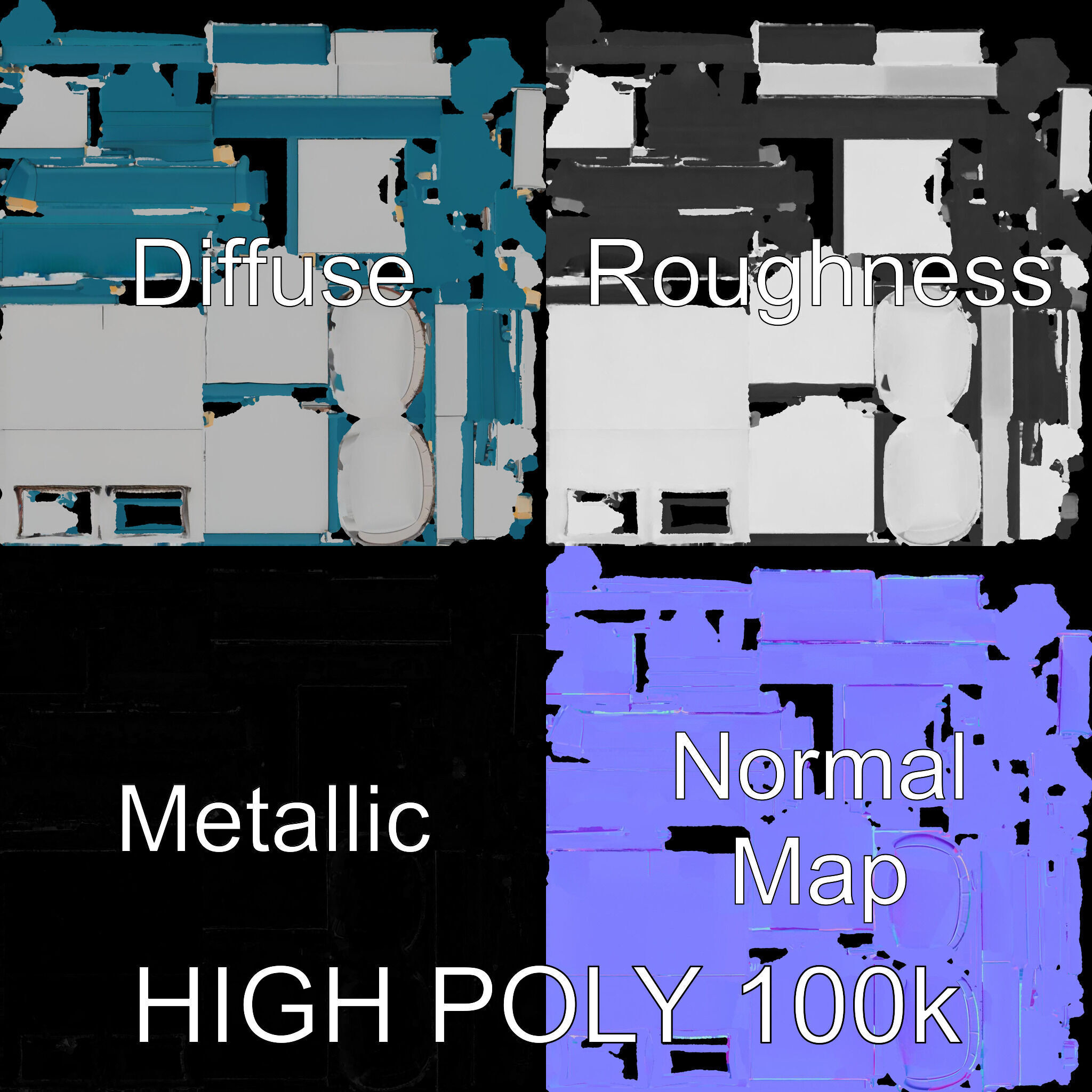 Modern Upholstered Bed Frame Model Pack Low-poly 3D model_4