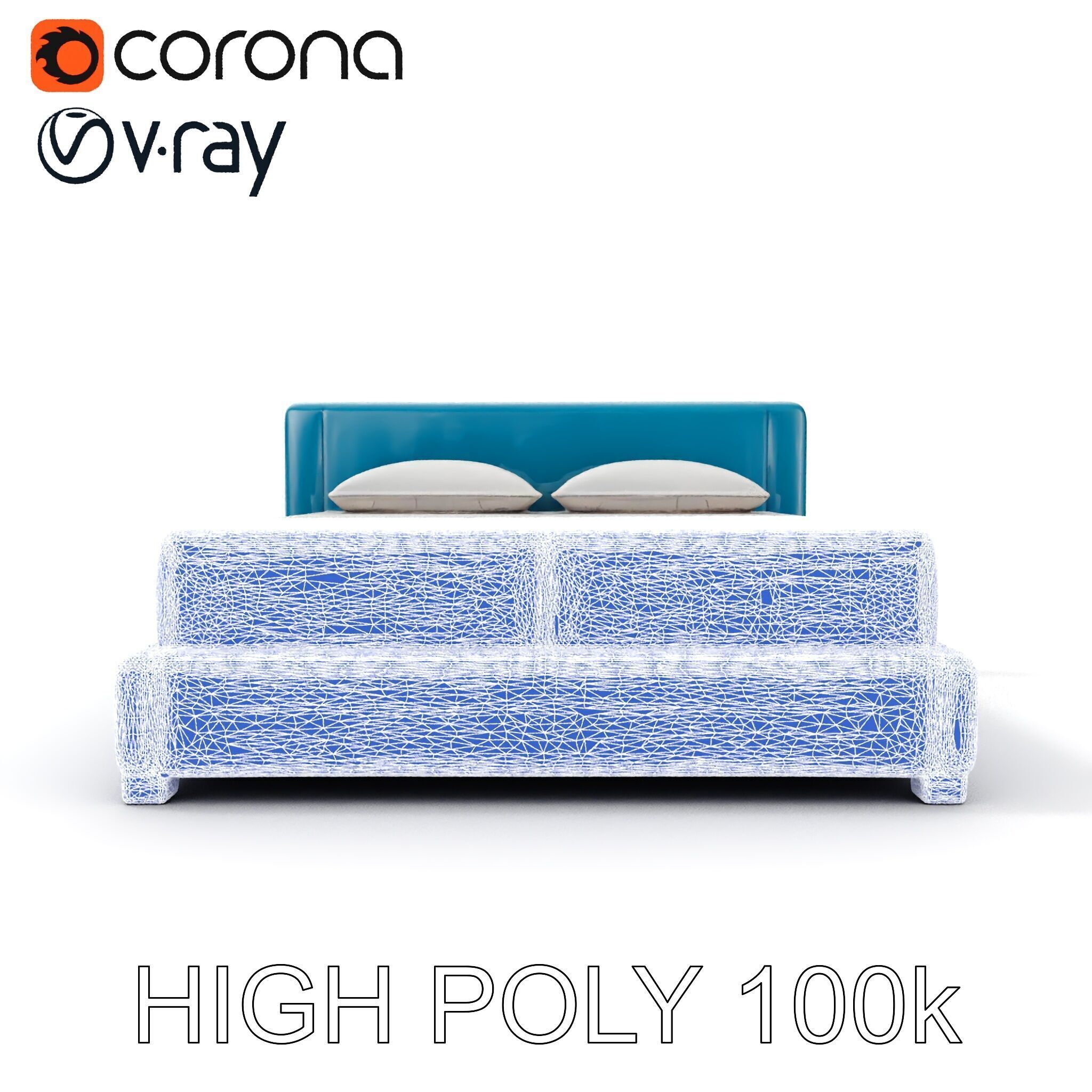 Modern Upholstered Bed Frame Model Pack Low-poly 3D model_28