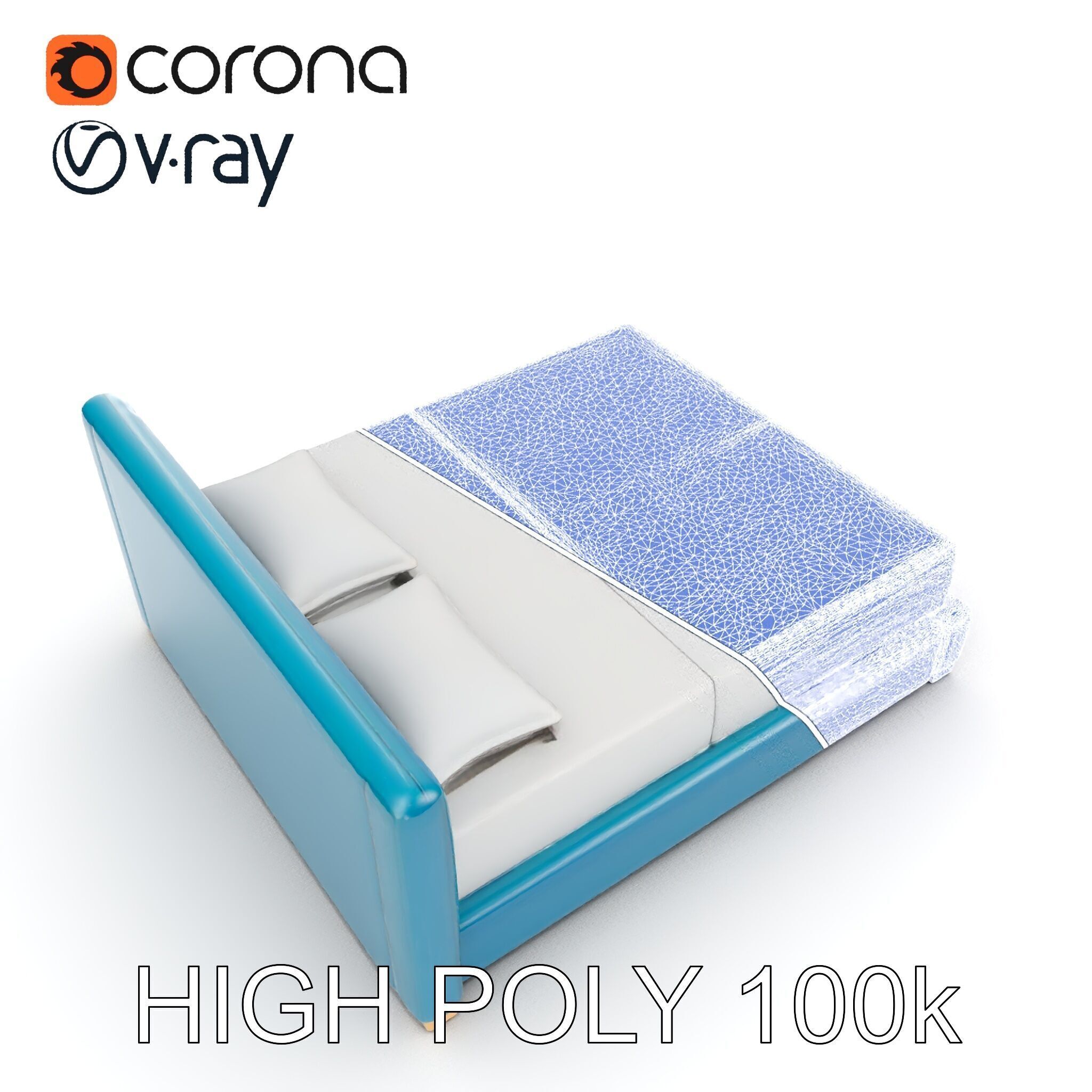 Modern Upholstered Bed Frame Model Pack Low-poly 3D model_36