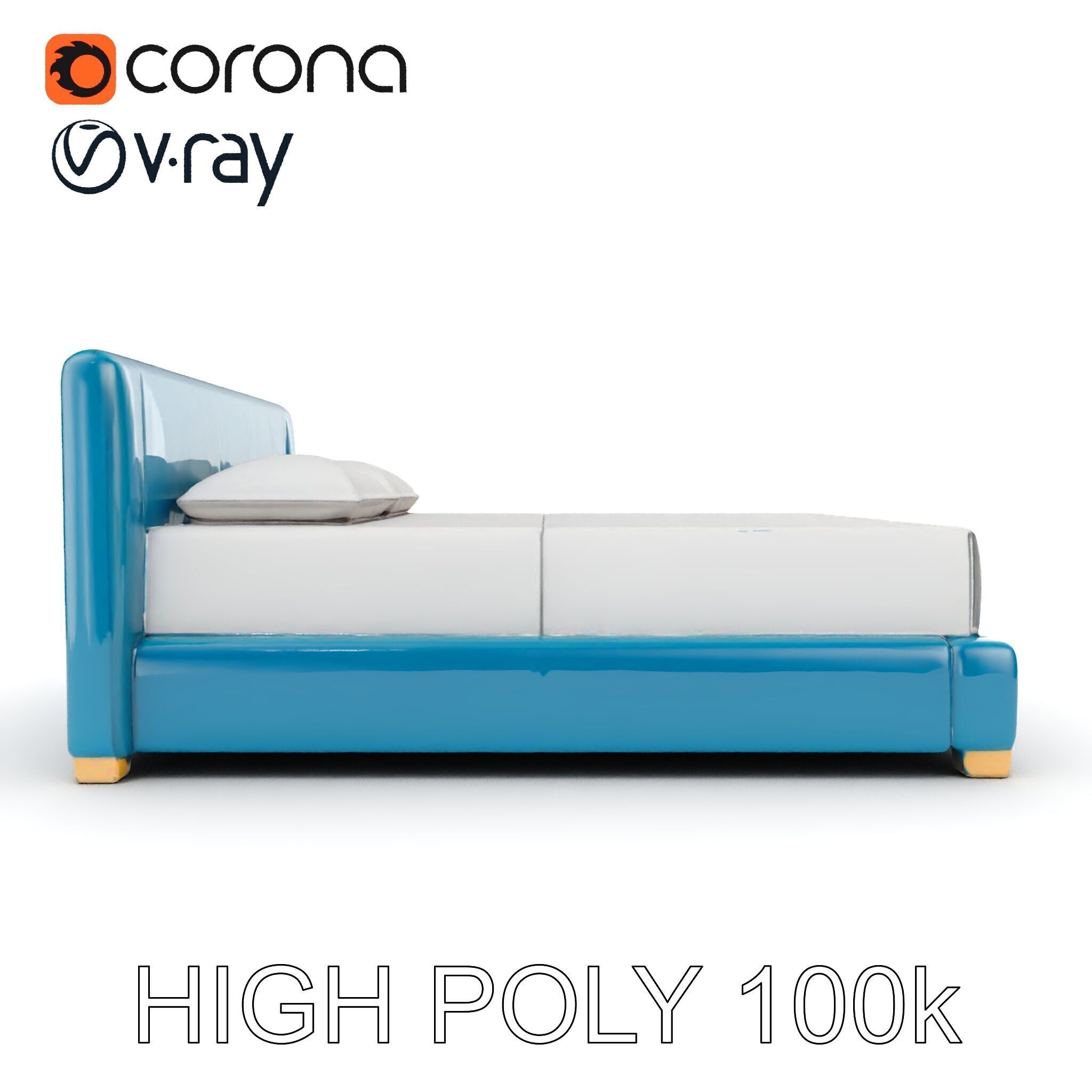 Modern Upholstered Bed Frame Model Pack Low-poly 3D model_17