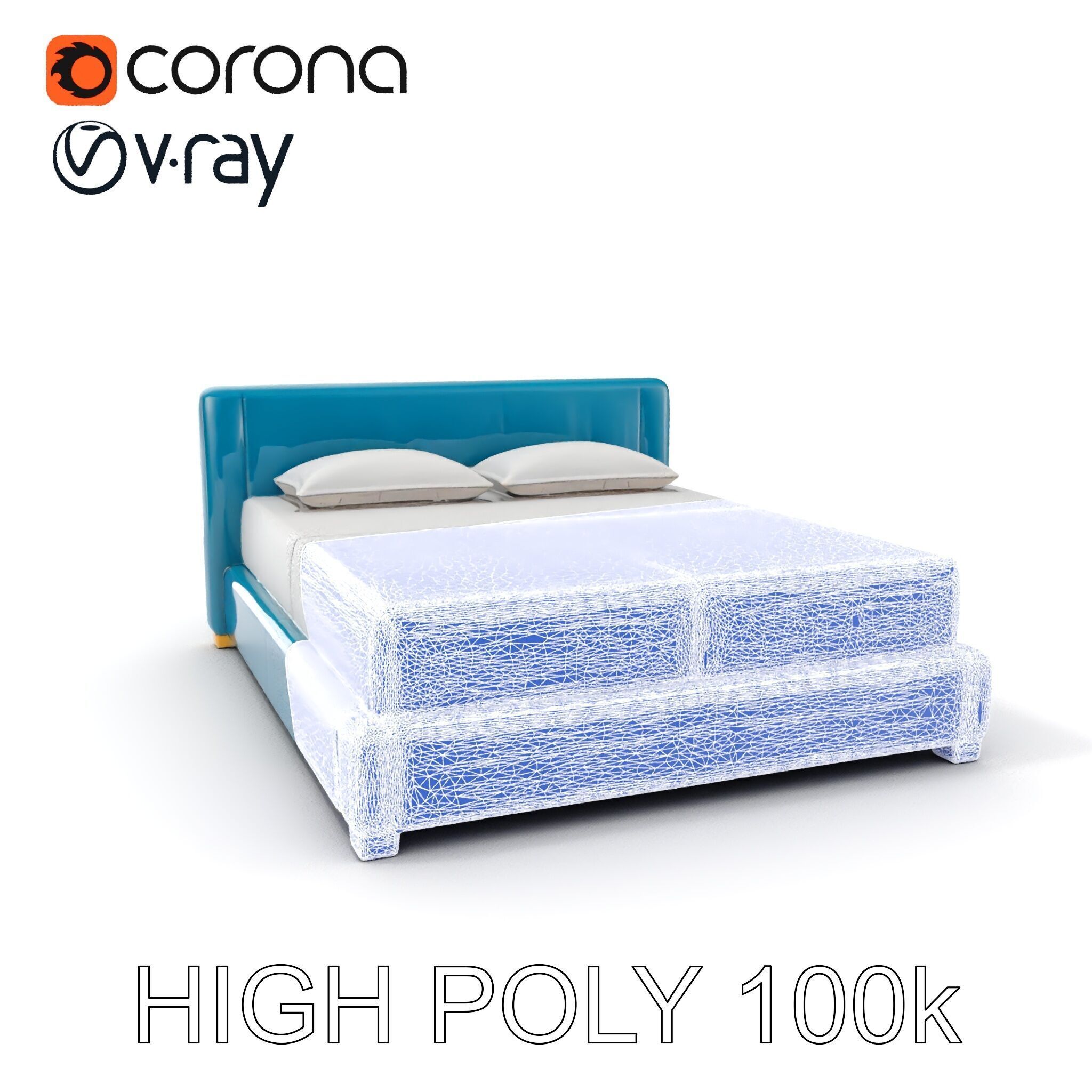 Modern Upholstered Bed Frame Model Pack Low-poly 3D model_24