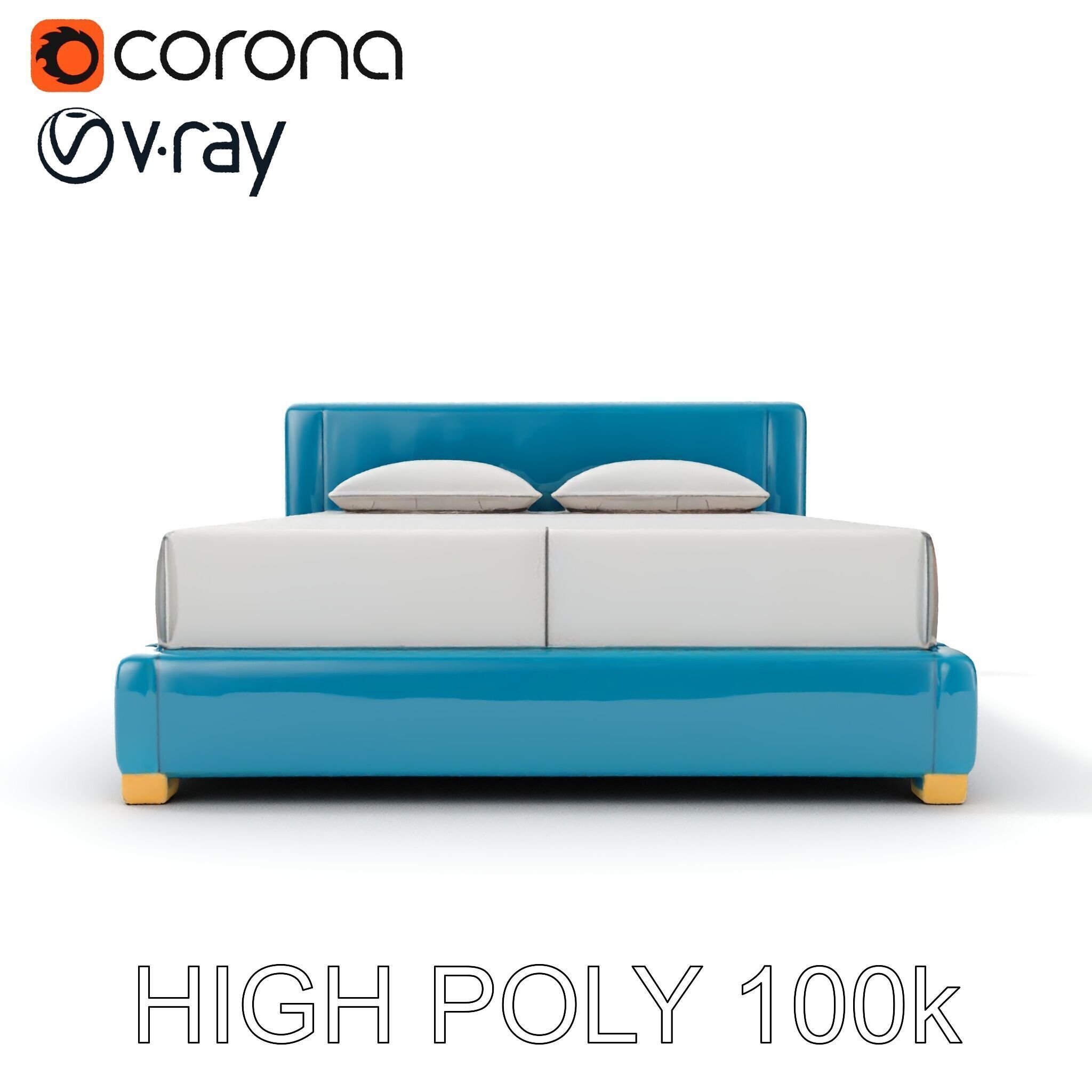 Modern Upholstered Bed Frame Model Pack Low-poly 3D model_29