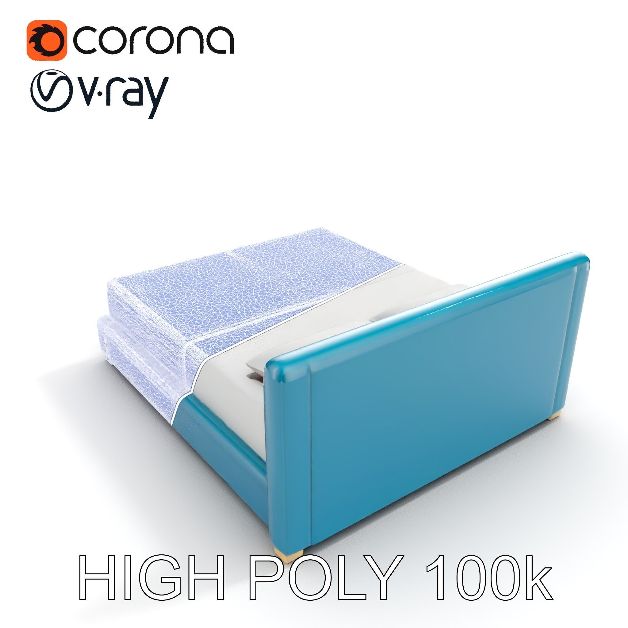 Modern Upholstered Bed Frame Model Pack Low-poly 3D model_22