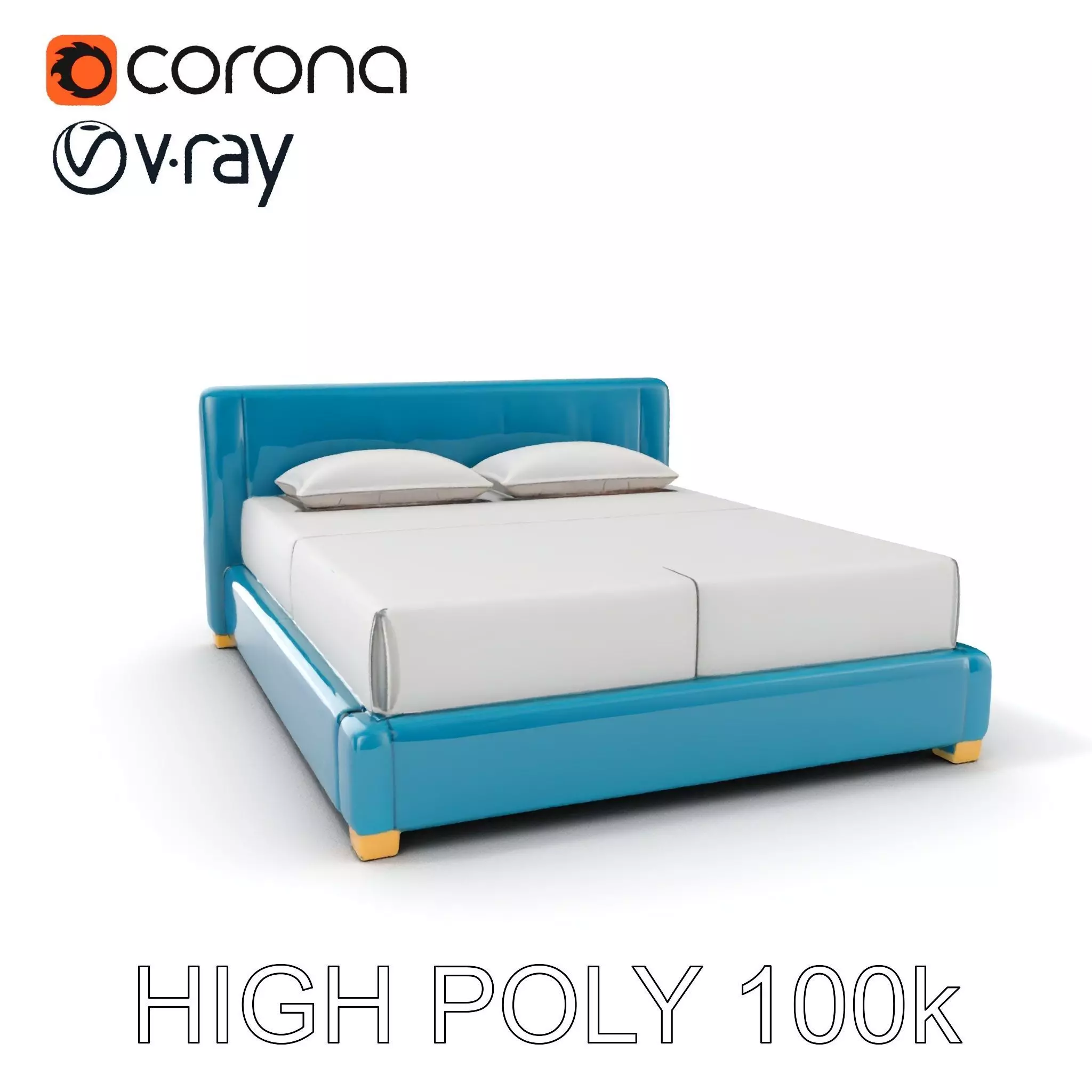 Modern Upholstered Bed Frame Model Pack Low-poly 3D model_0