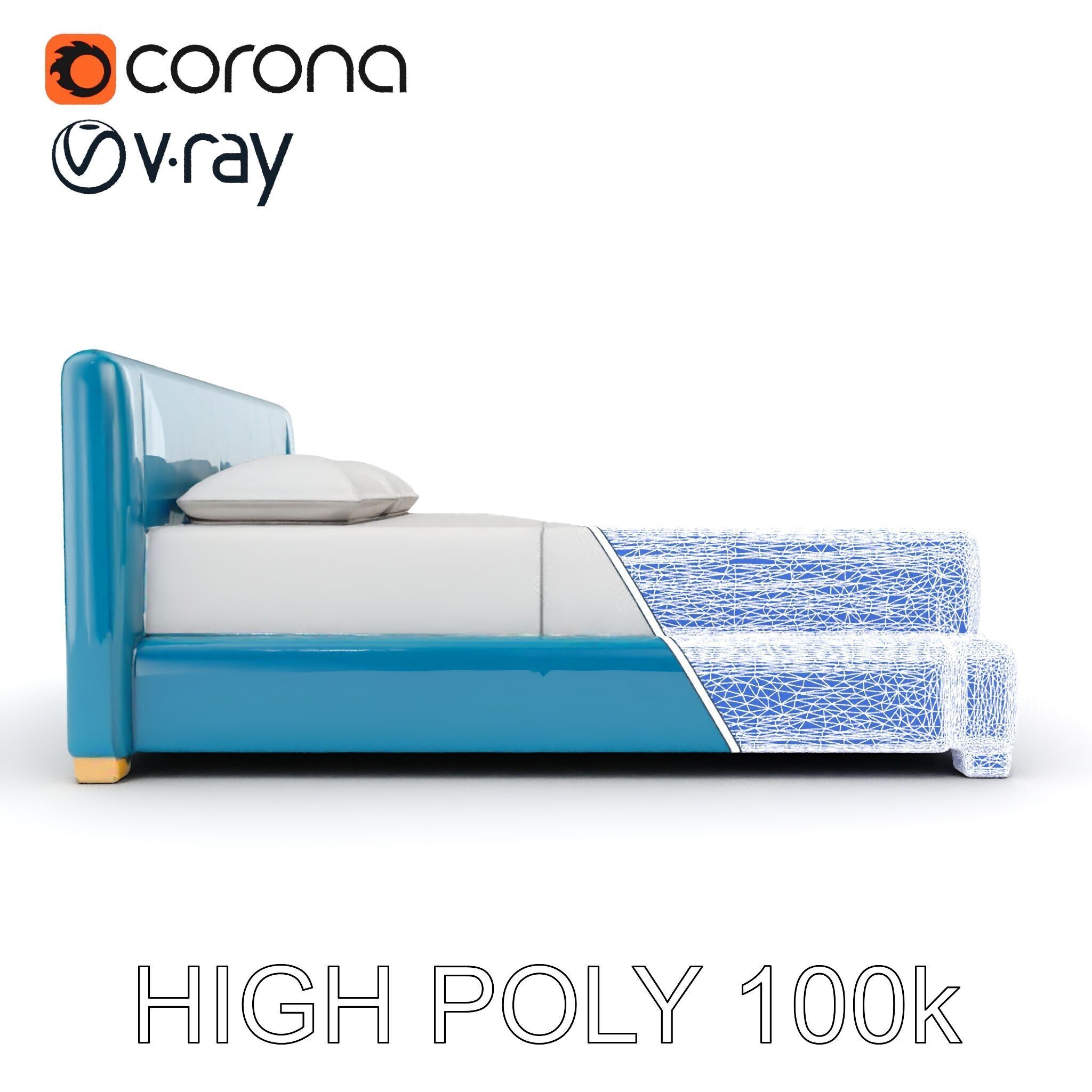 Modern Upholstered Bed Frame Model Pack Low-poly 3D model_33