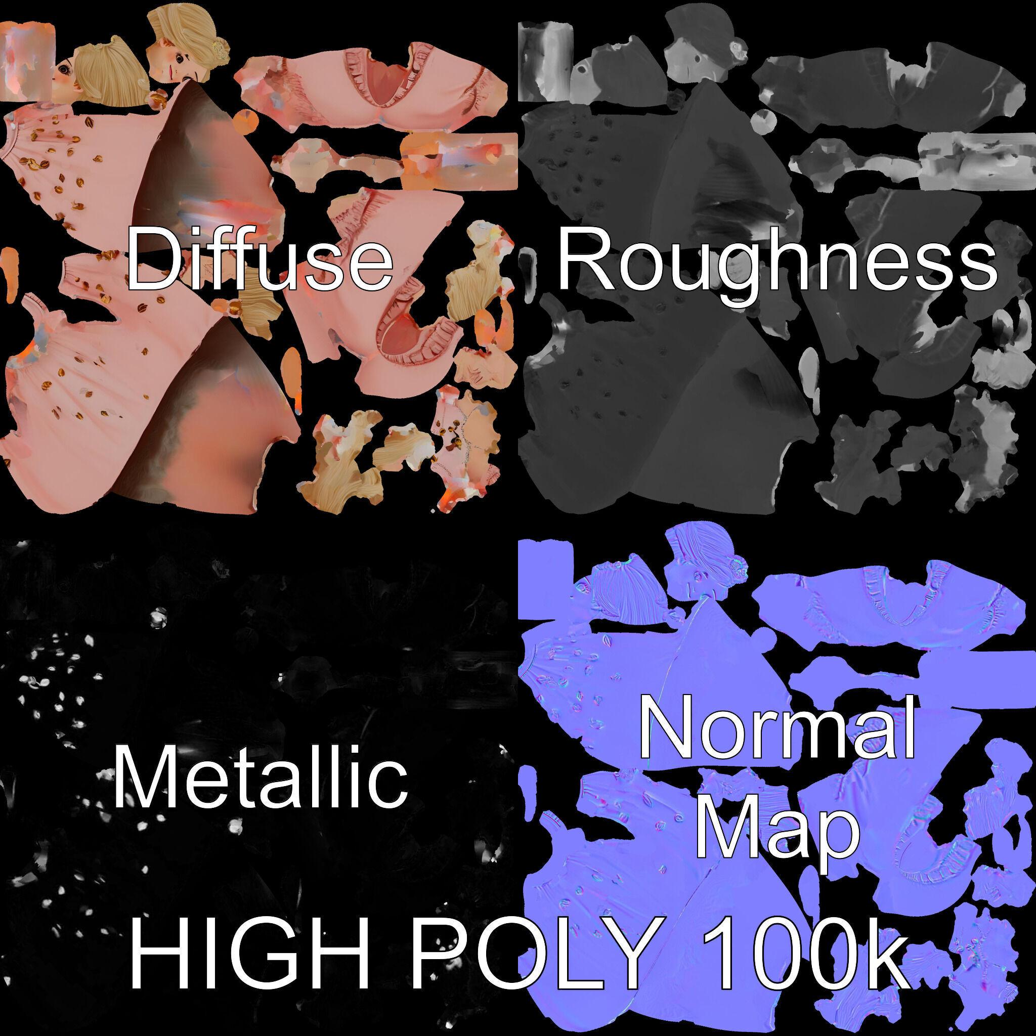 Princess Character Model Rigged and Animated Low-poly 3D model_4