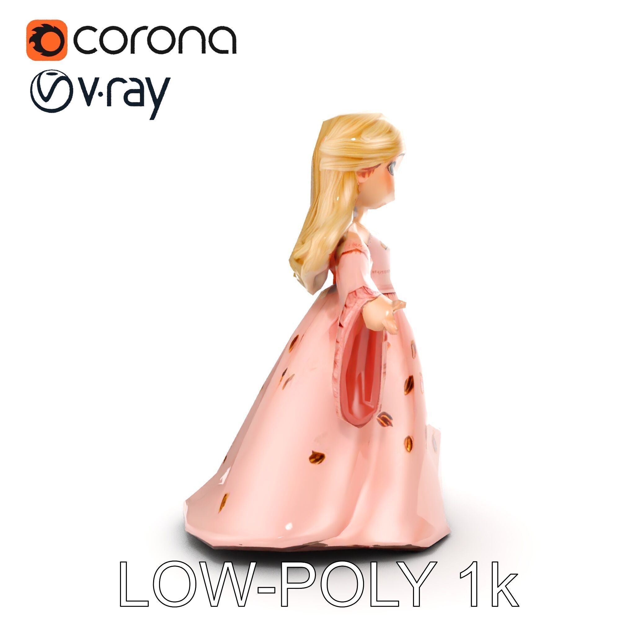 Princess Character Model Rigged and Animated Low-poly 3D model_18