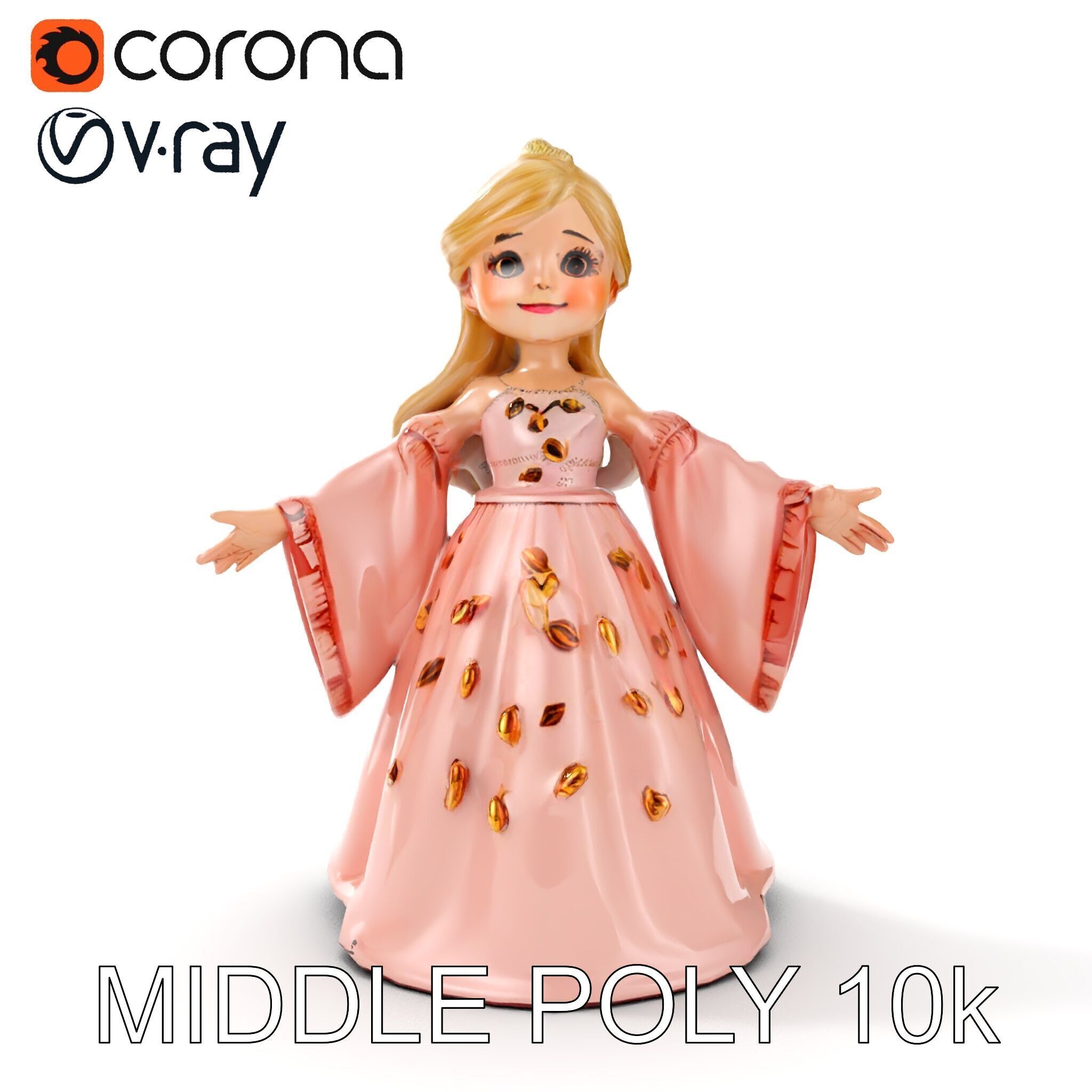 Princess Character Model Rigged and Animated Low-poly 3D model_17
