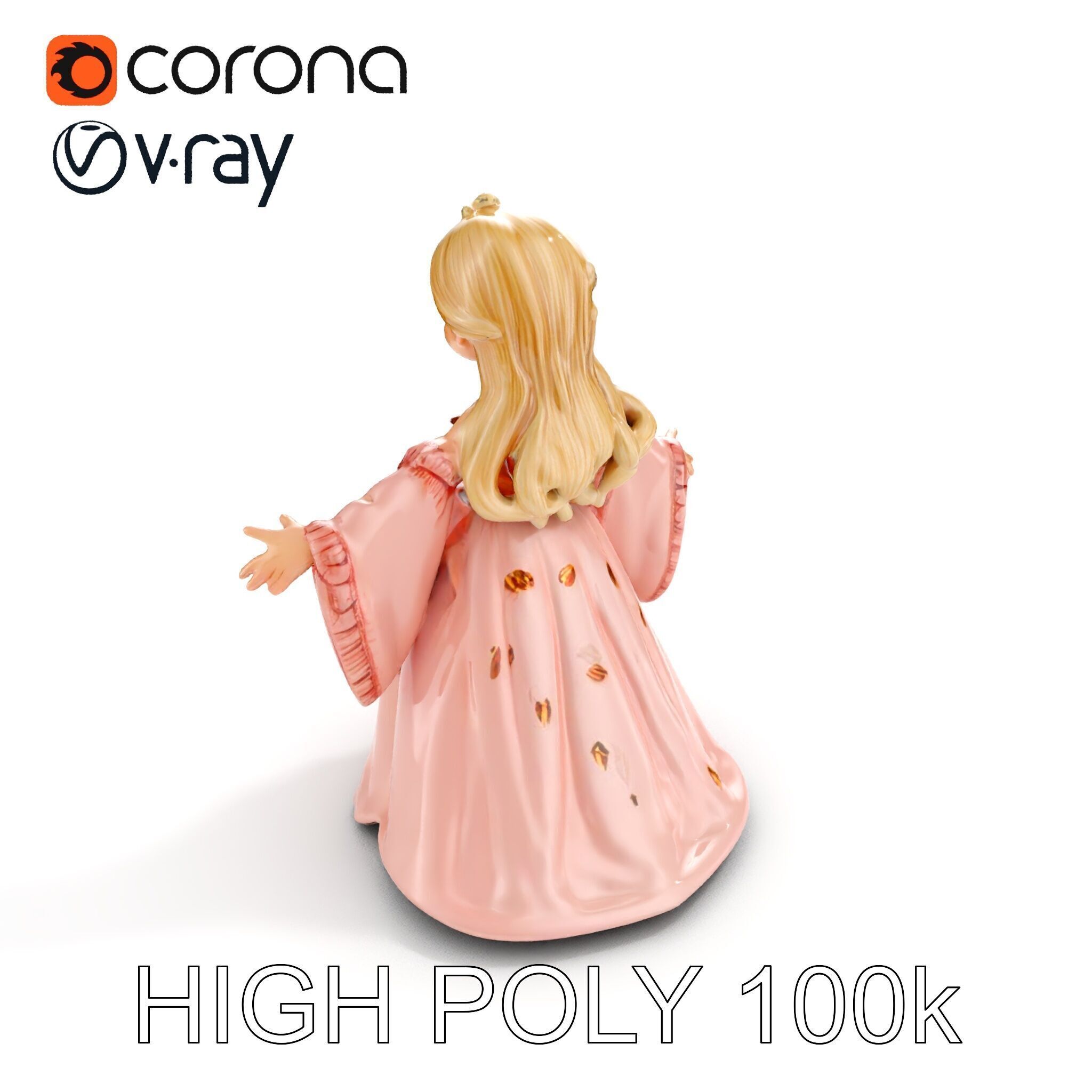 Princess Character Model Rigged and Animated Low-poly 3D model_14