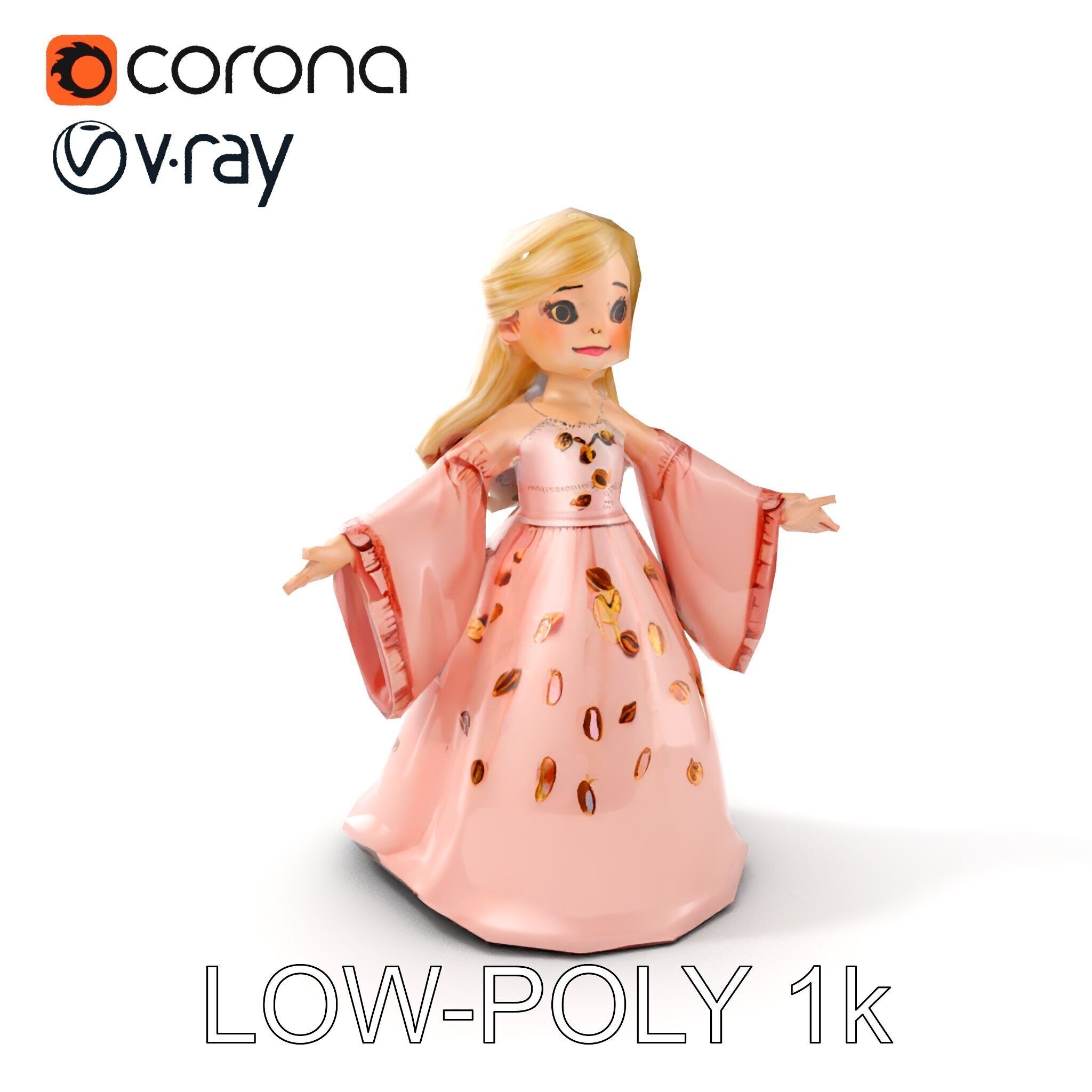 Princess Character Model Rigged and Animated Low-poly 3D model_21