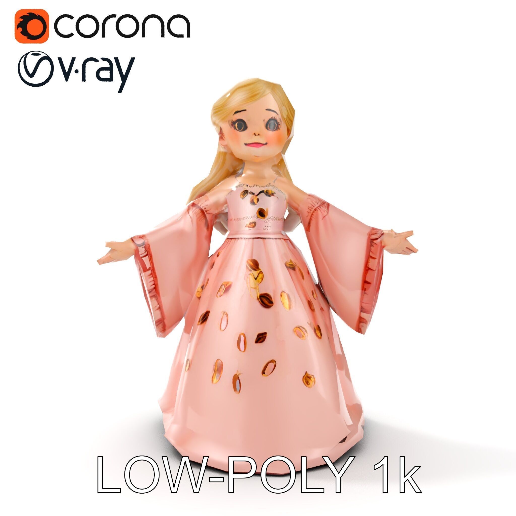 Princess Character Model Rigged and Animated Low-poly 3D model_16