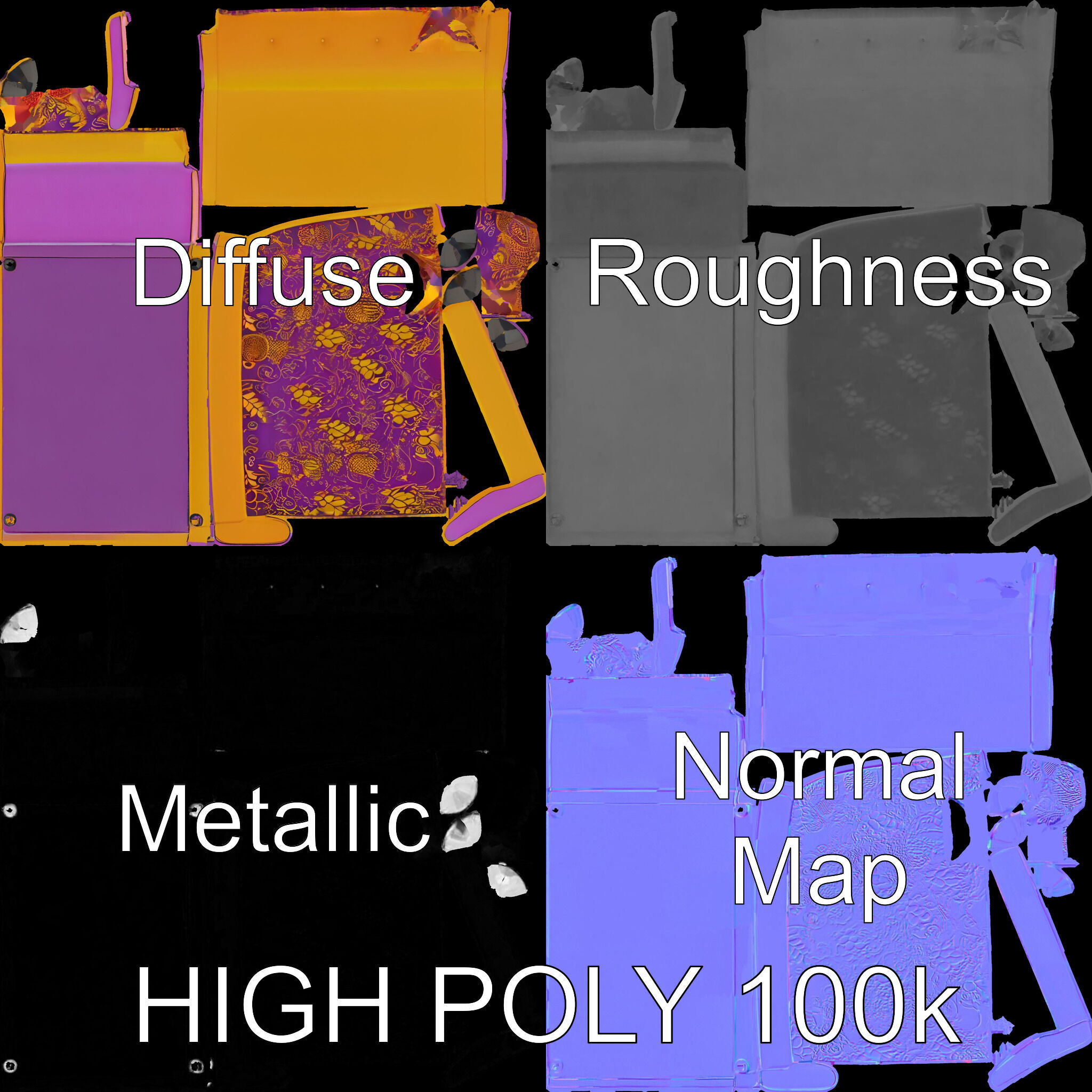 Colorful Sofa with Decorative Pattern model pack Low-poly 3D model_4