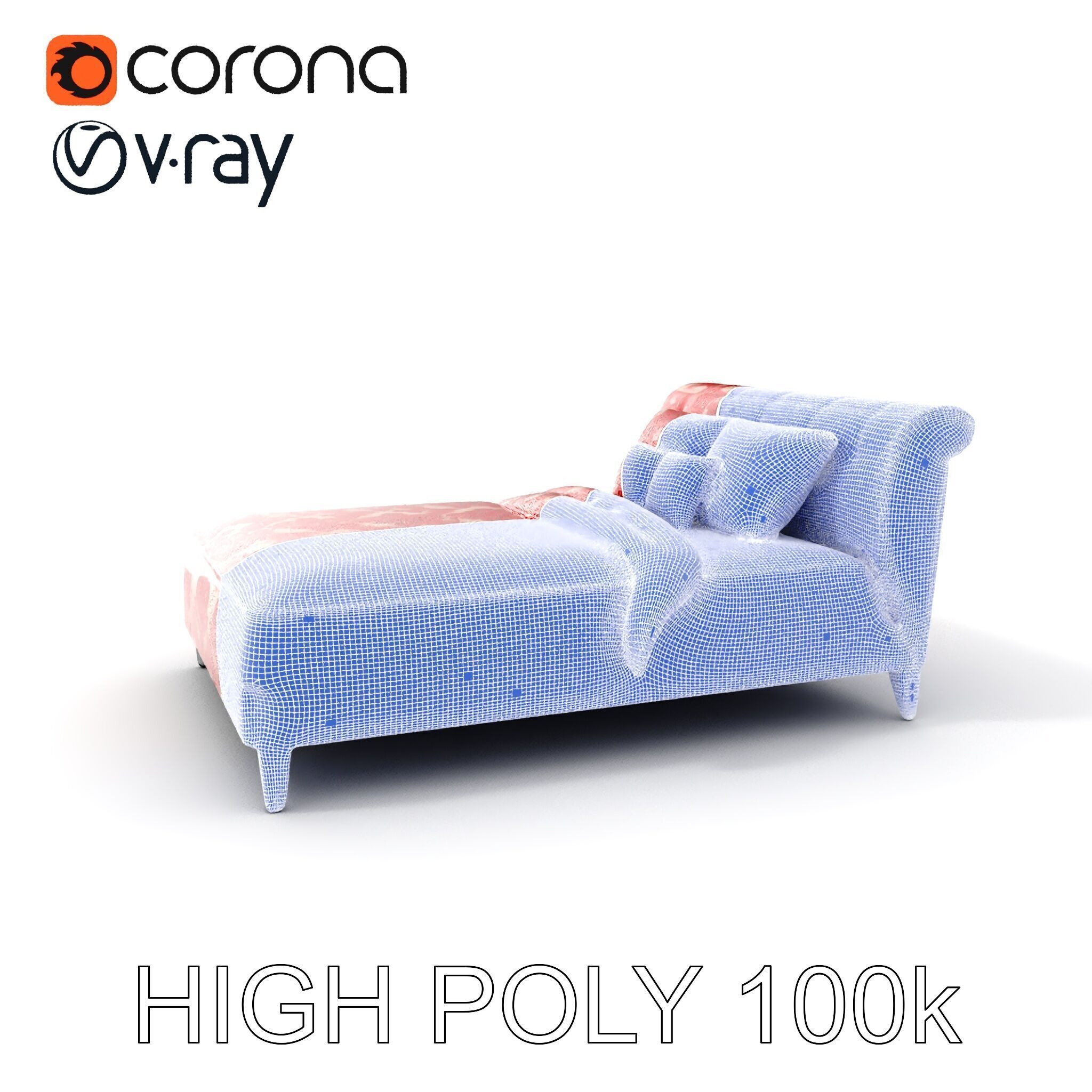 Elegant Chaise Lounge with Cushion Model Pack Low-poly 3D model_4
