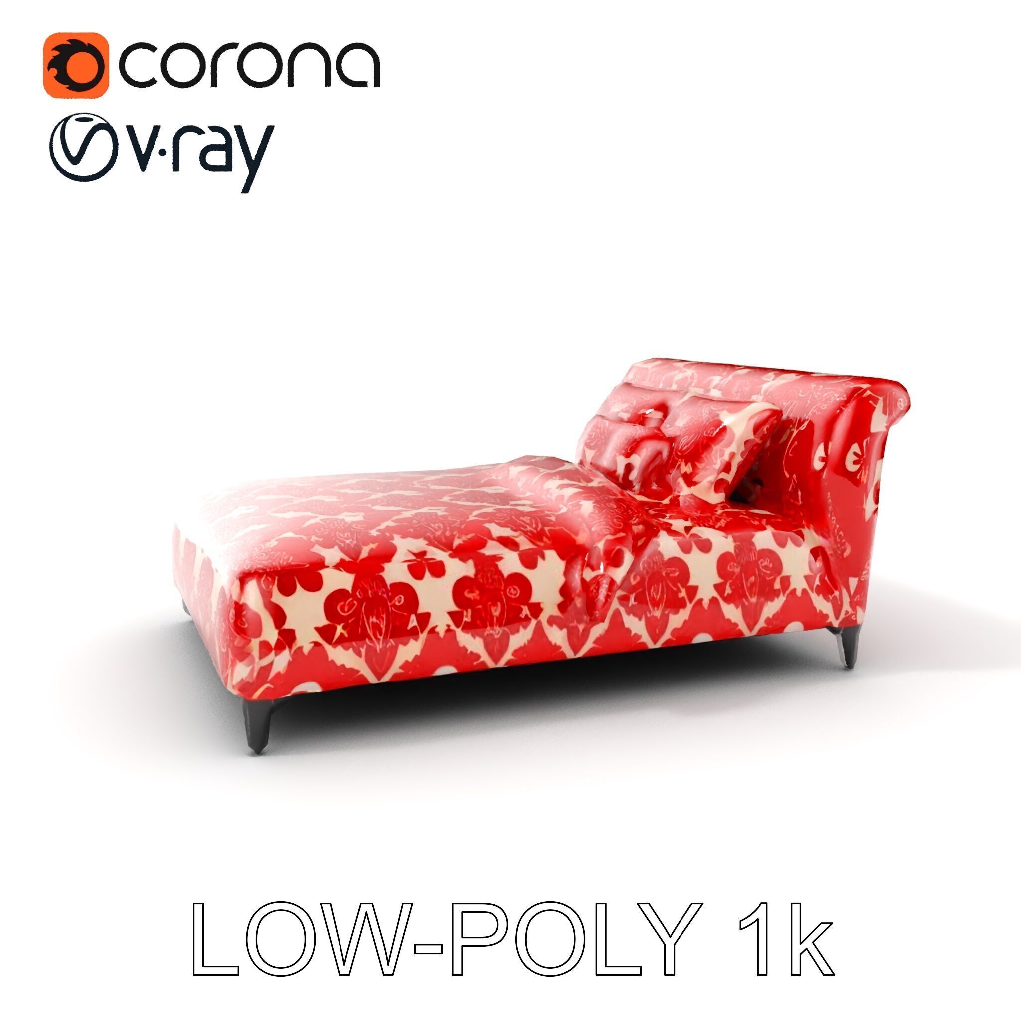 Elegant Chaise Lounge with Cushion Model Pack Low-poly 3D model_7