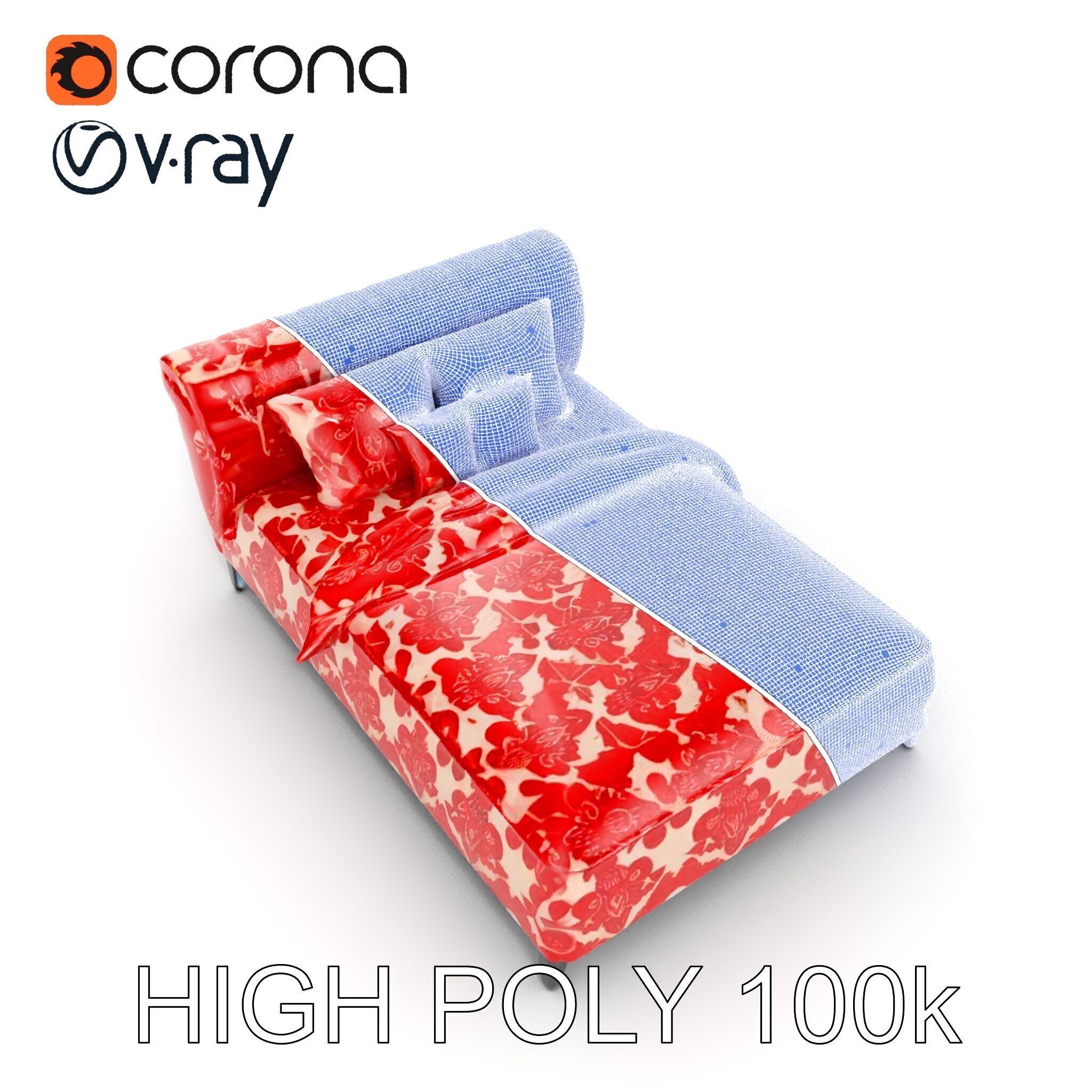 Elegant Chaise Lounge with Cushion Model Pack Low-poly 3D model_35