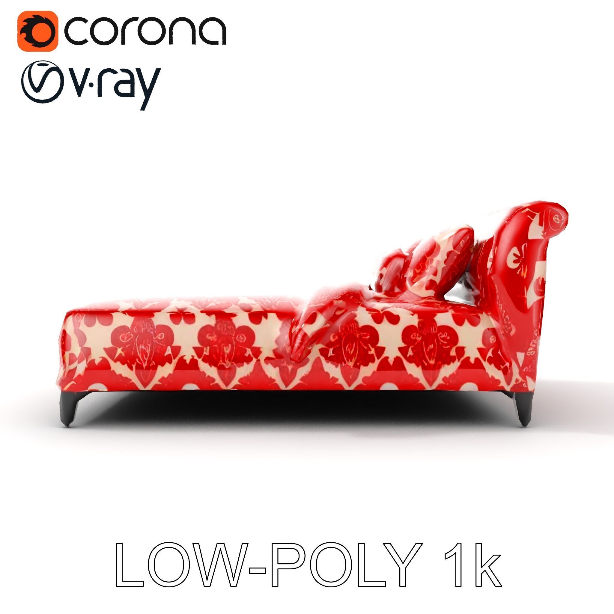 Elegant Chaise Lounge with Cushion Model Pack Low-poly 3D model_26