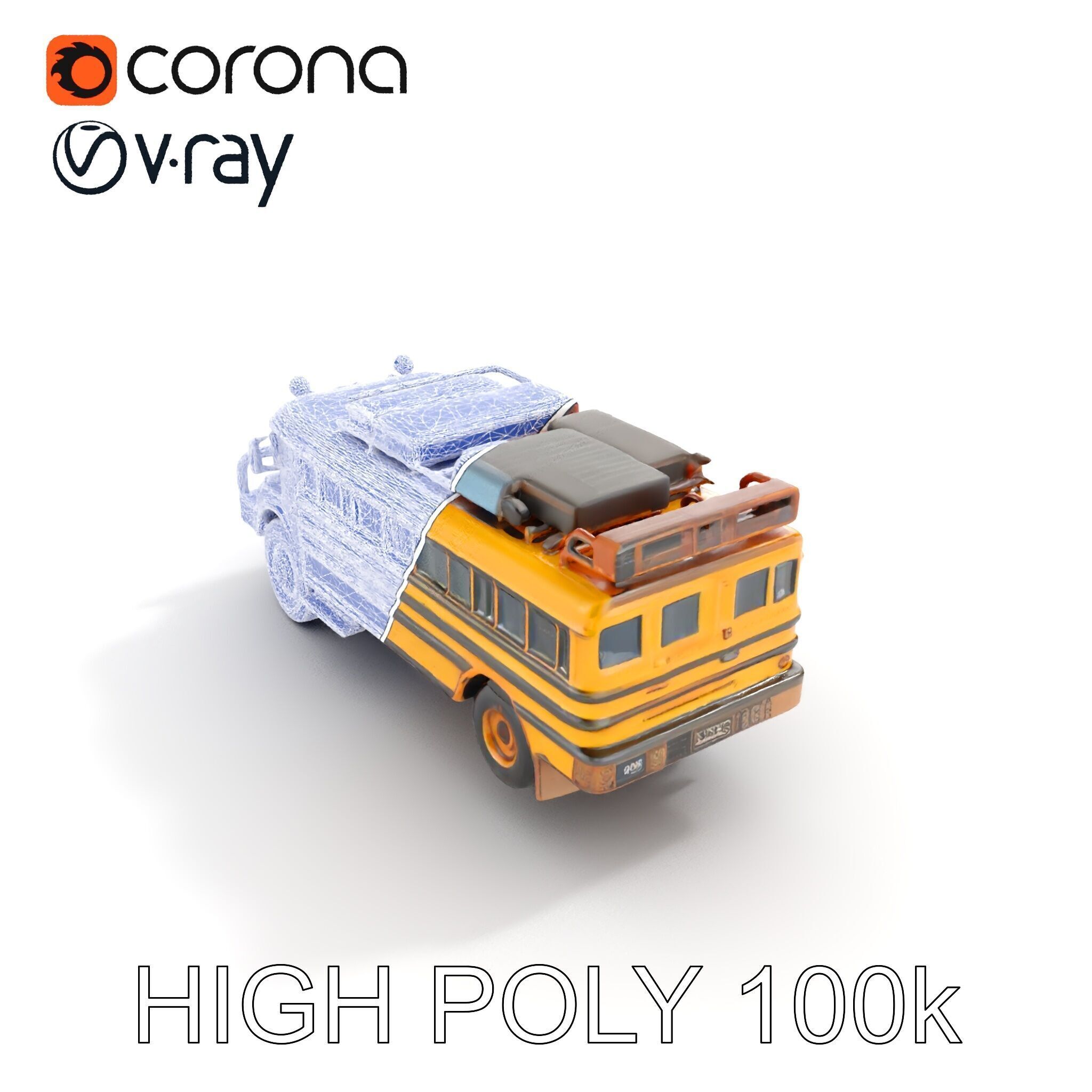 Vintage School Bus Model Pack with Accessories Low-poly 3D model_24