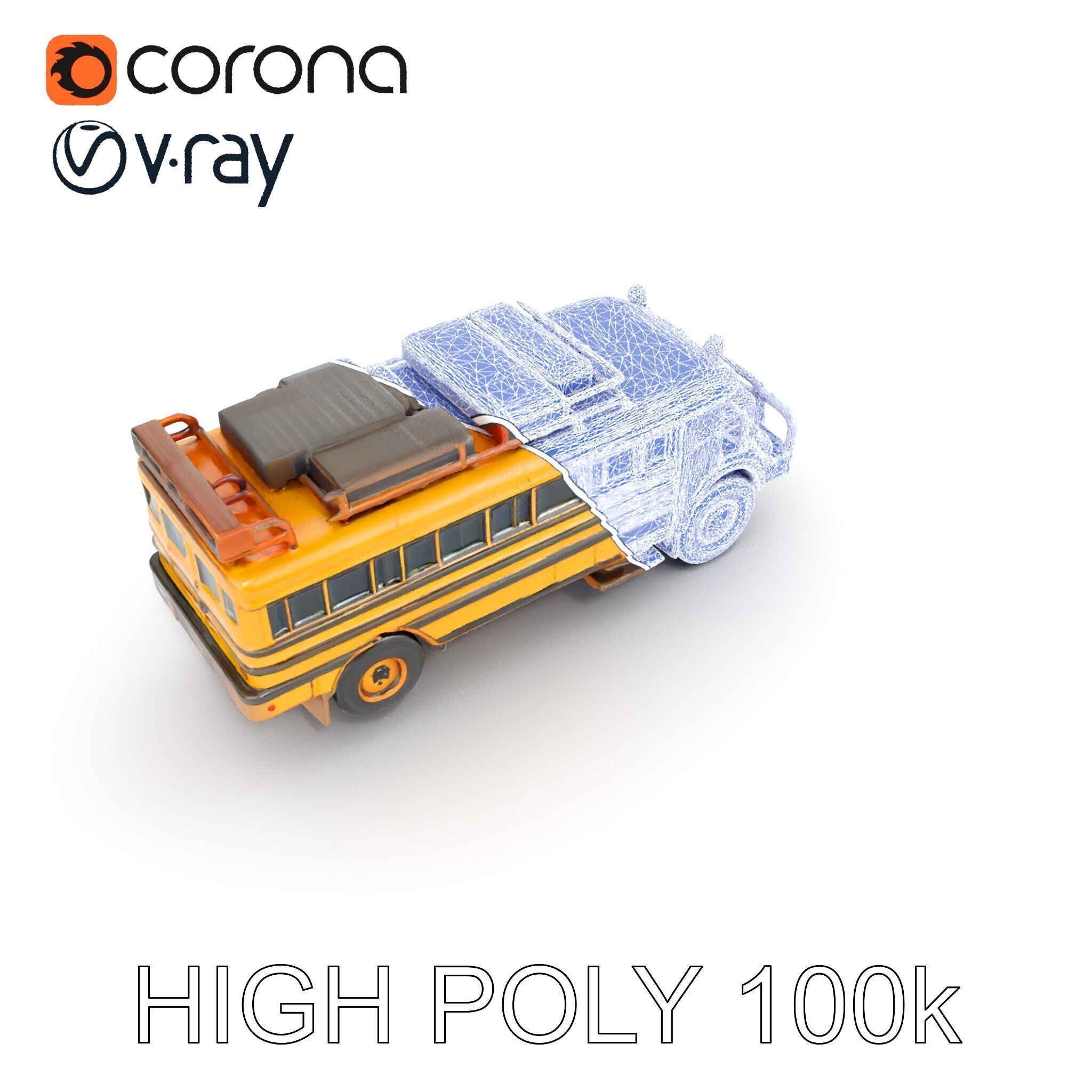 Vintage School Bus Model Pack with Accessories Low-poly 3D model_28