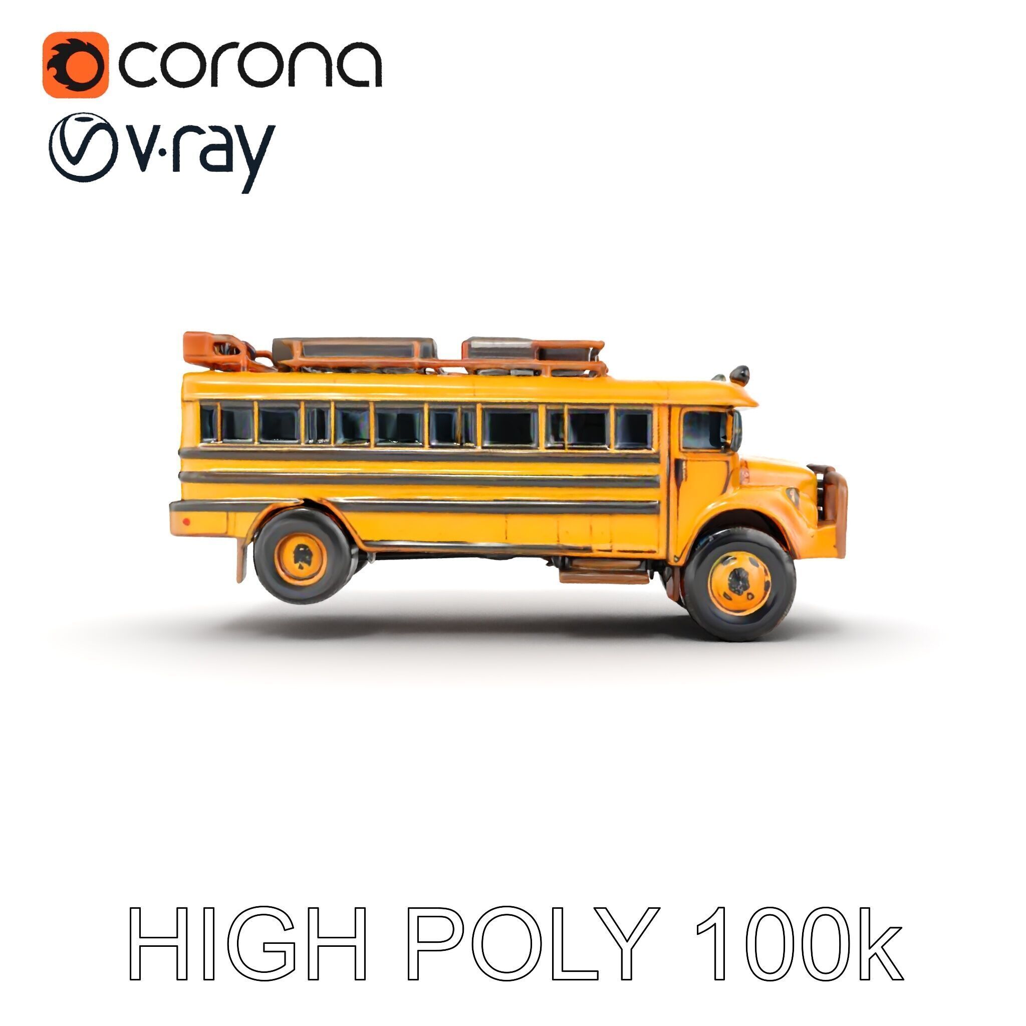 Vintage School Bus Model Pack with Accessories Low-poly 3D model_23