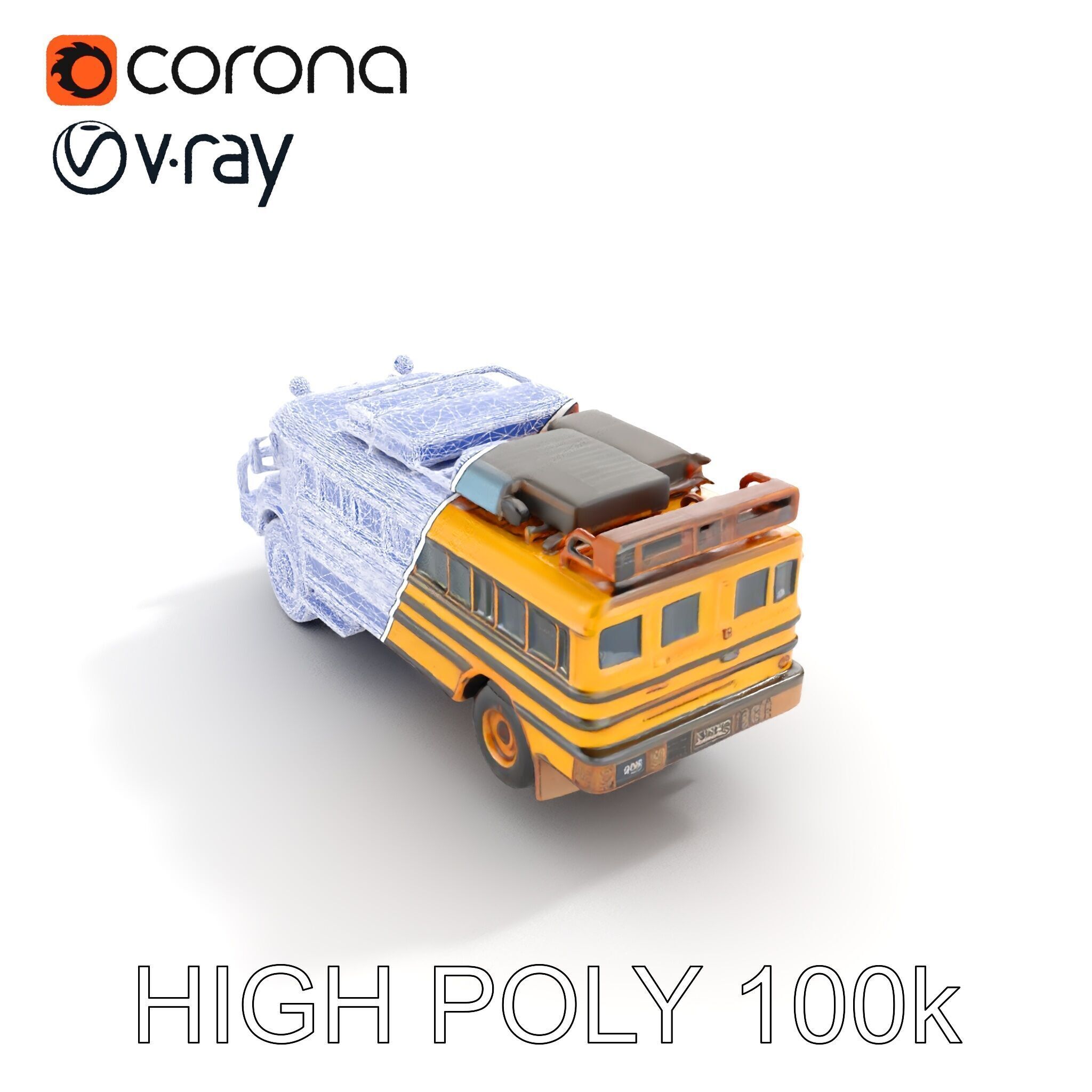 Vintage School Bus Model Pack with Accessories Low-poly 3D model_21