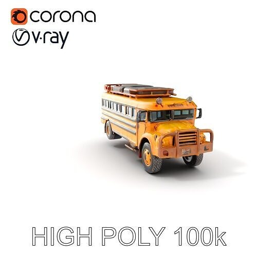 Vintage School Bus Model Pack with Accessories Low-poly 3D model