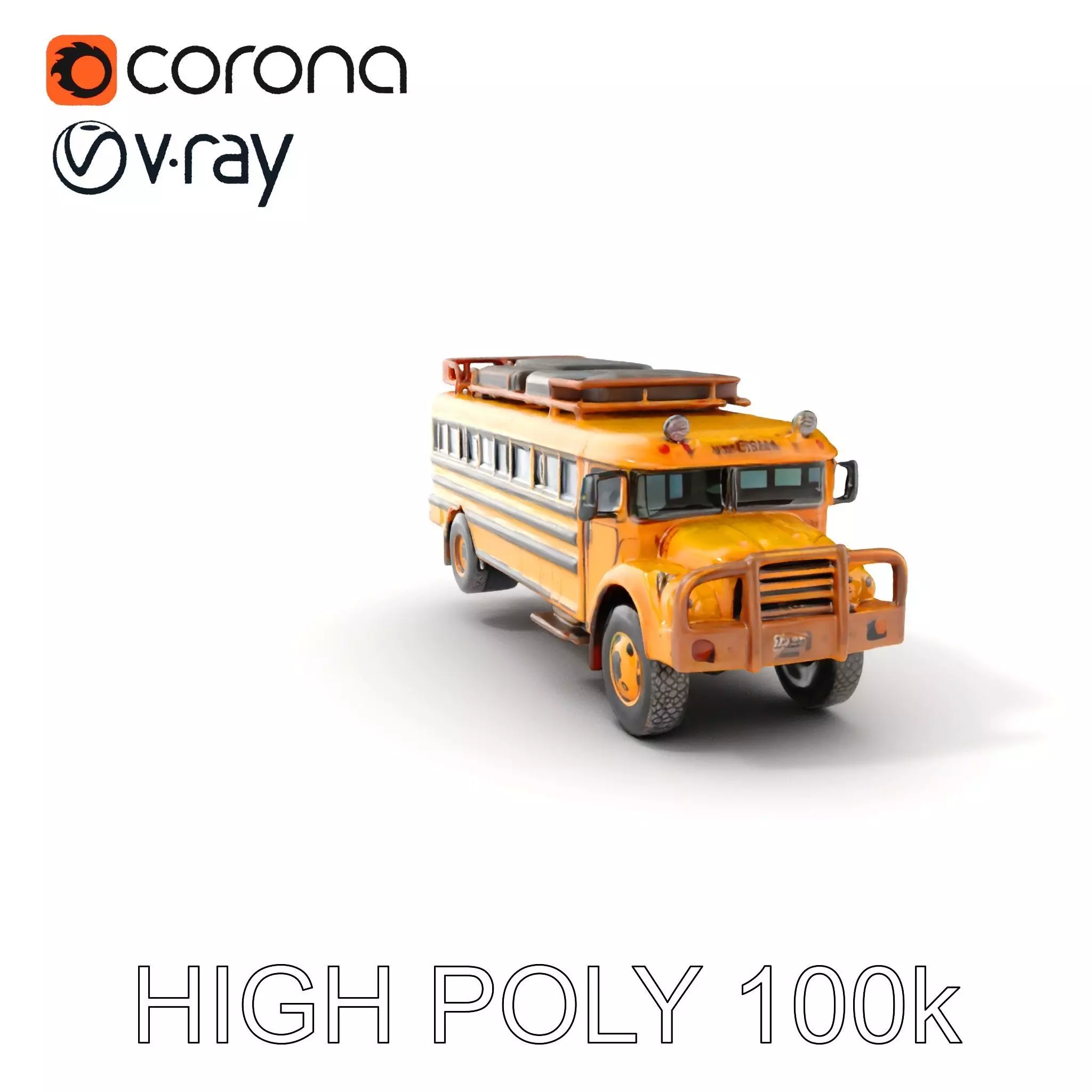 Vintage School Bus Model Pack with Accessories Low-poly 3D model_0