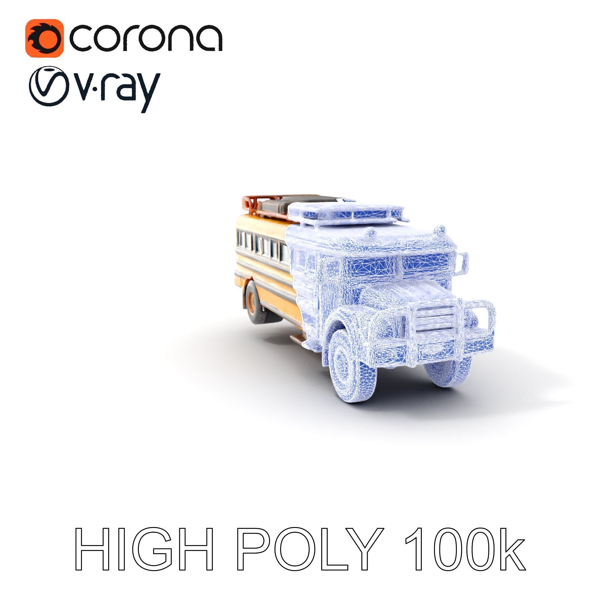 Vintage School Bus Model Pack with Accessories Low-poly 3D model_5