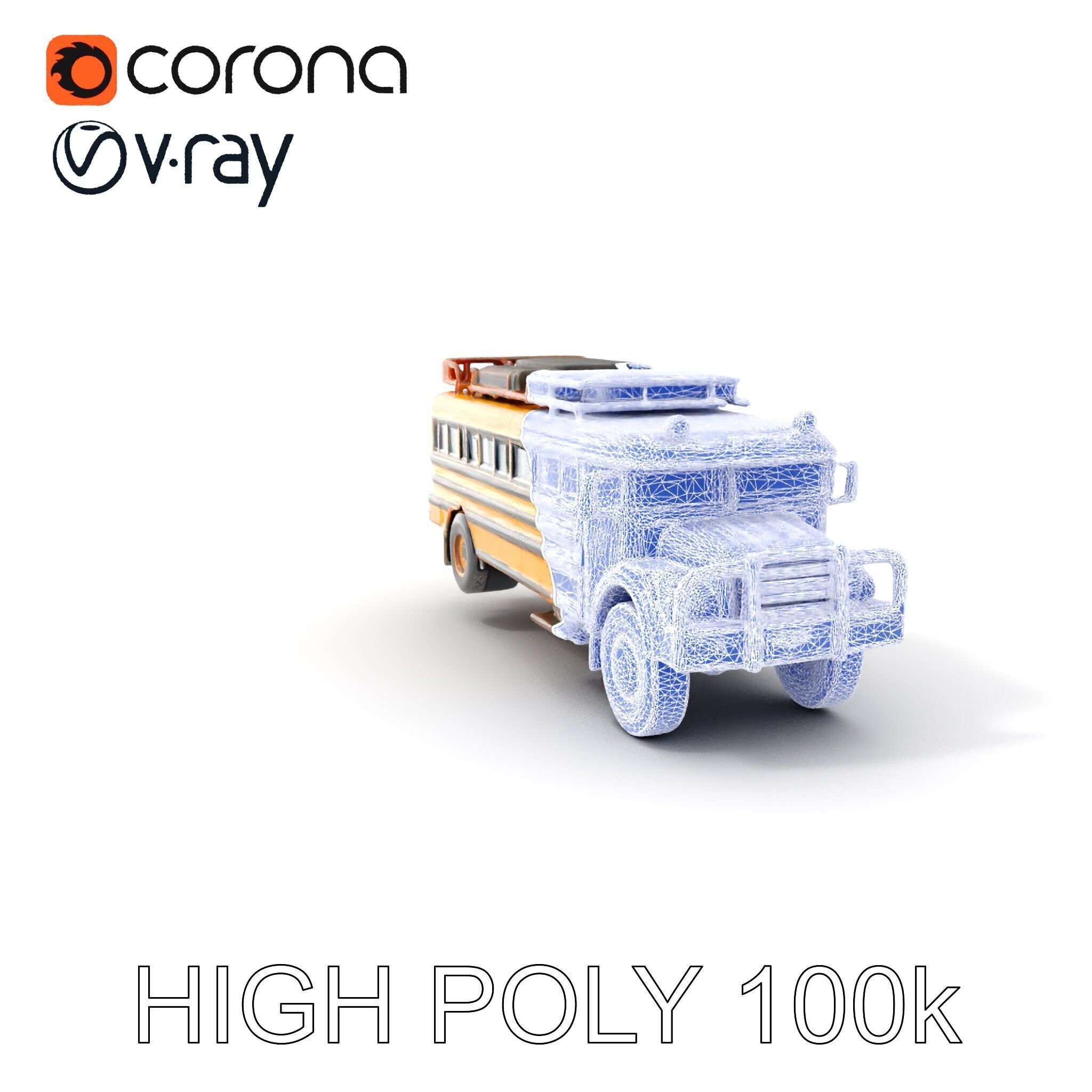 Vintage School Bus Model Pack with Accessories Low-poly 3D model_27