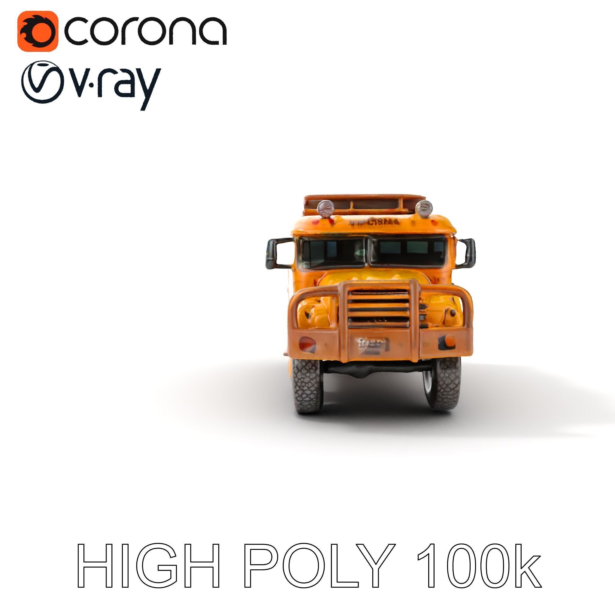 Vintage School Bus Model Pack with Accessories Low-poly 3D model_12