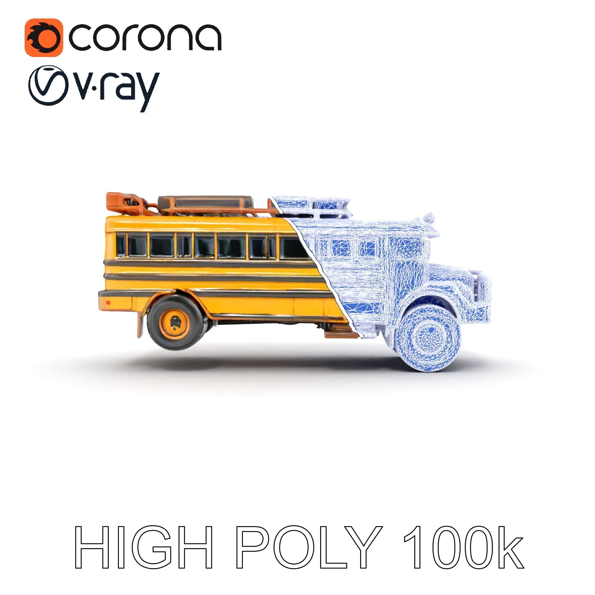 Vintage School Bus Model Pack with Accessories Low-poly 3D model_26