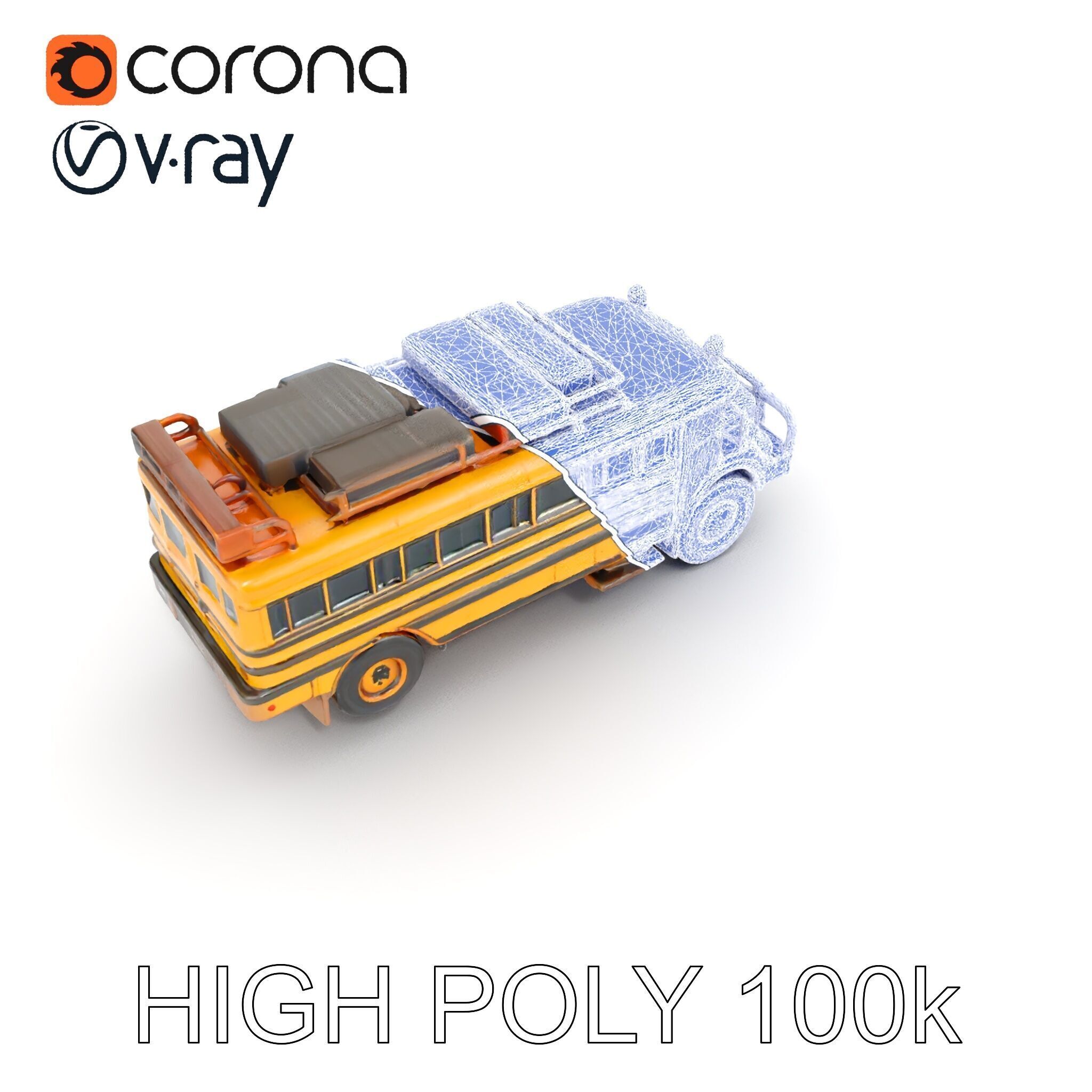 Vintage School Bus Model Pack with Accessories Low-poly 3D model_22