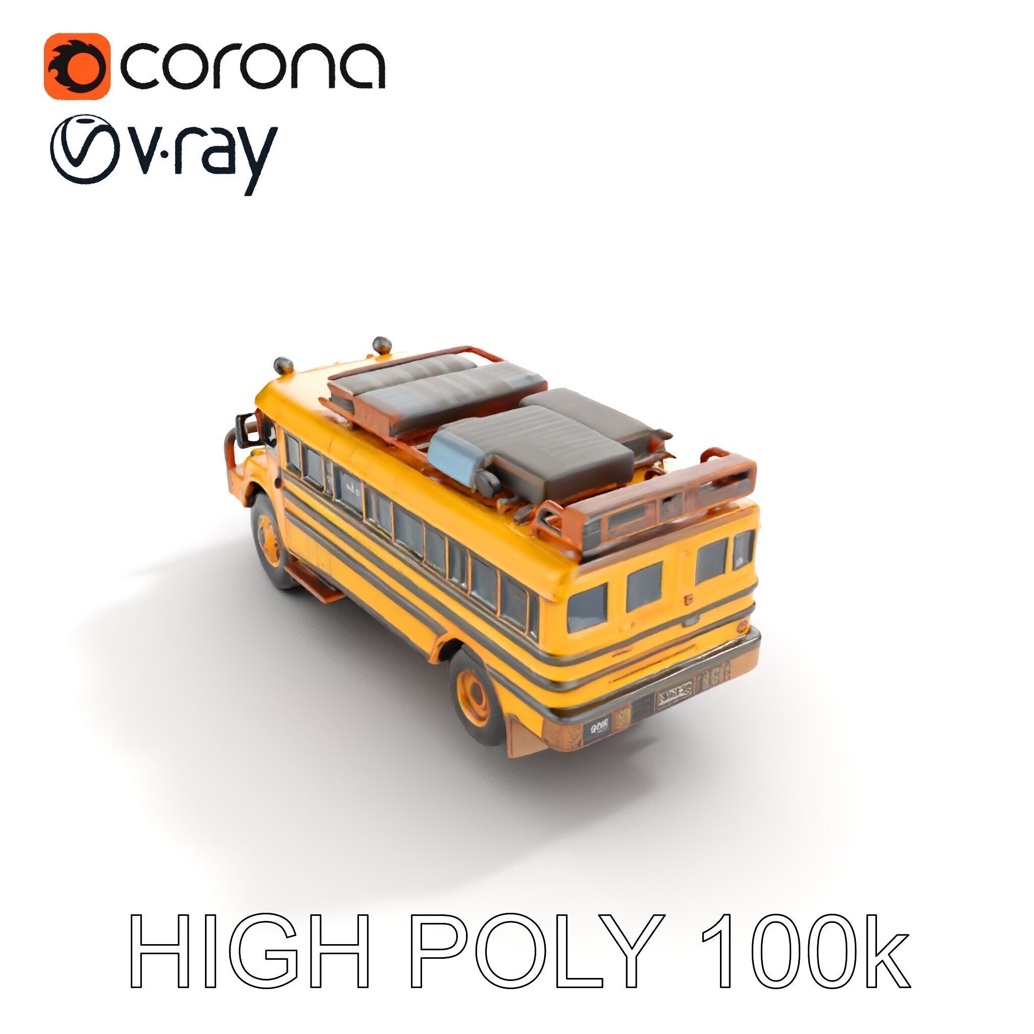 Vintage School Bus Model Pack with Accessories Low-poly 3D model_11
