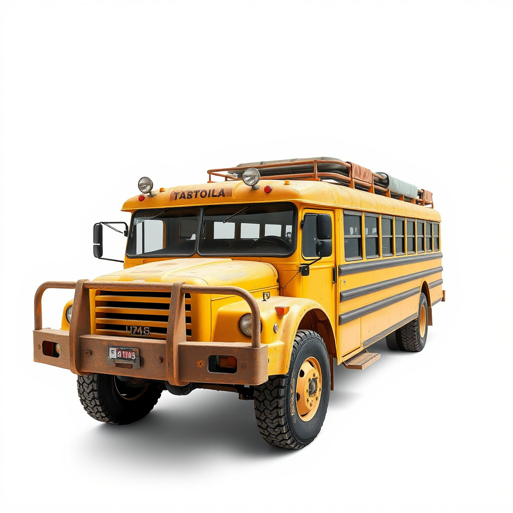 Vintage School Bus Model Pack with Accessories Low-poly 3D model_3