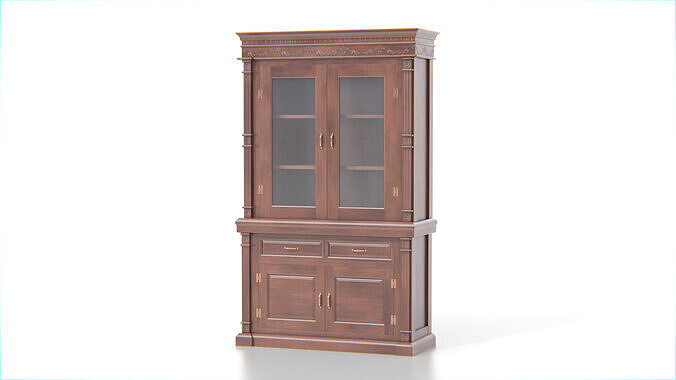 Antique Wooden Hutch Cabinet 02 Low-poly 3D model