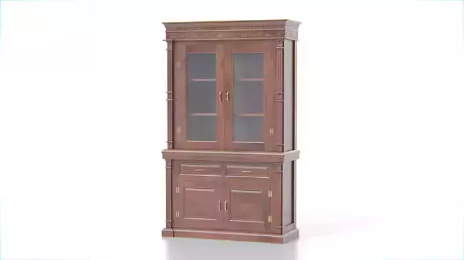 Antique Wooden Hutch Cabinet 02 Low-poly 3D model
