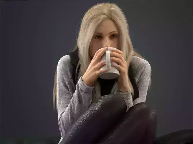 00037Esmay002 Woman With Cup Pre Posed 3D Model