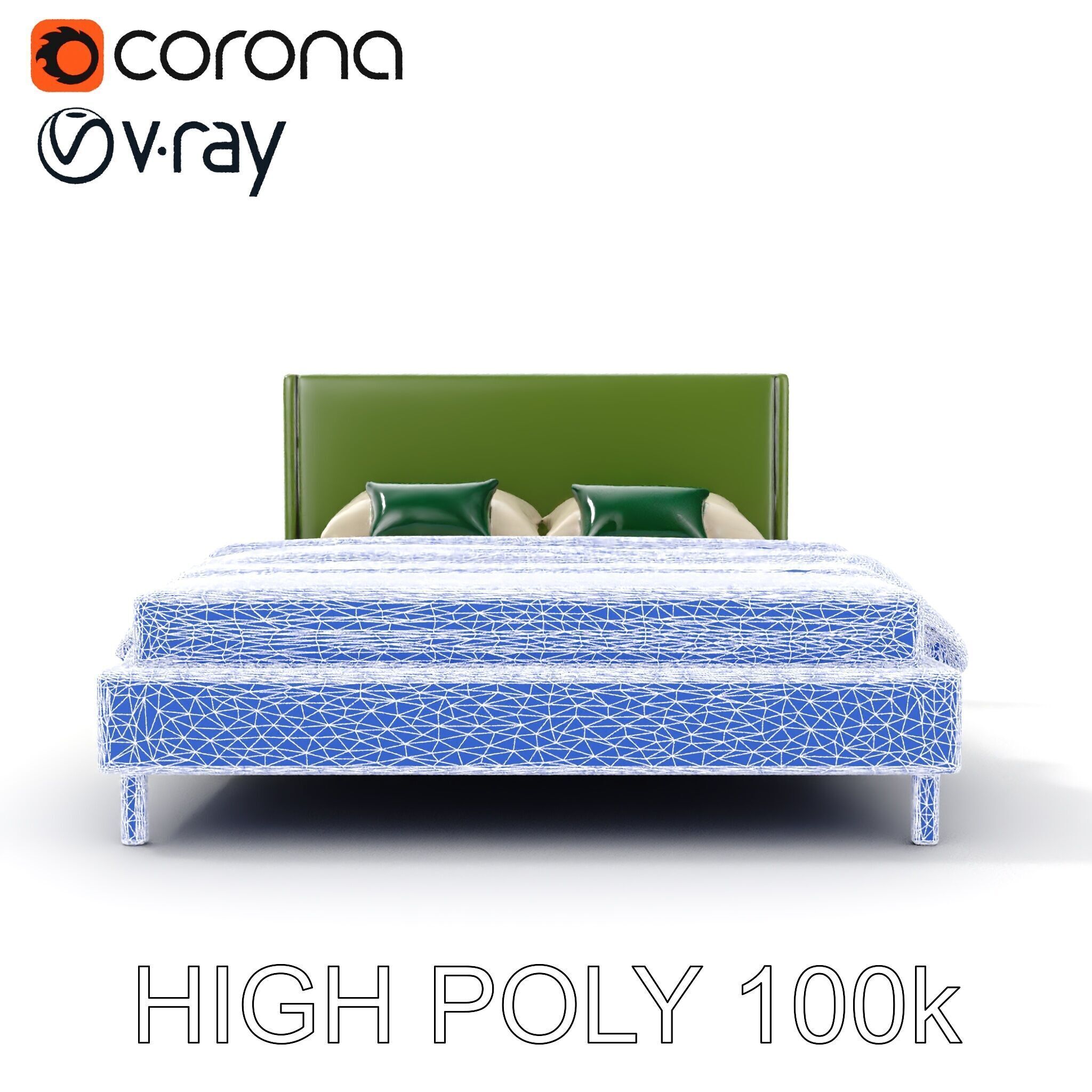 Contemporary Upholstered Bed D Model Pack Low-poly 3D model_36