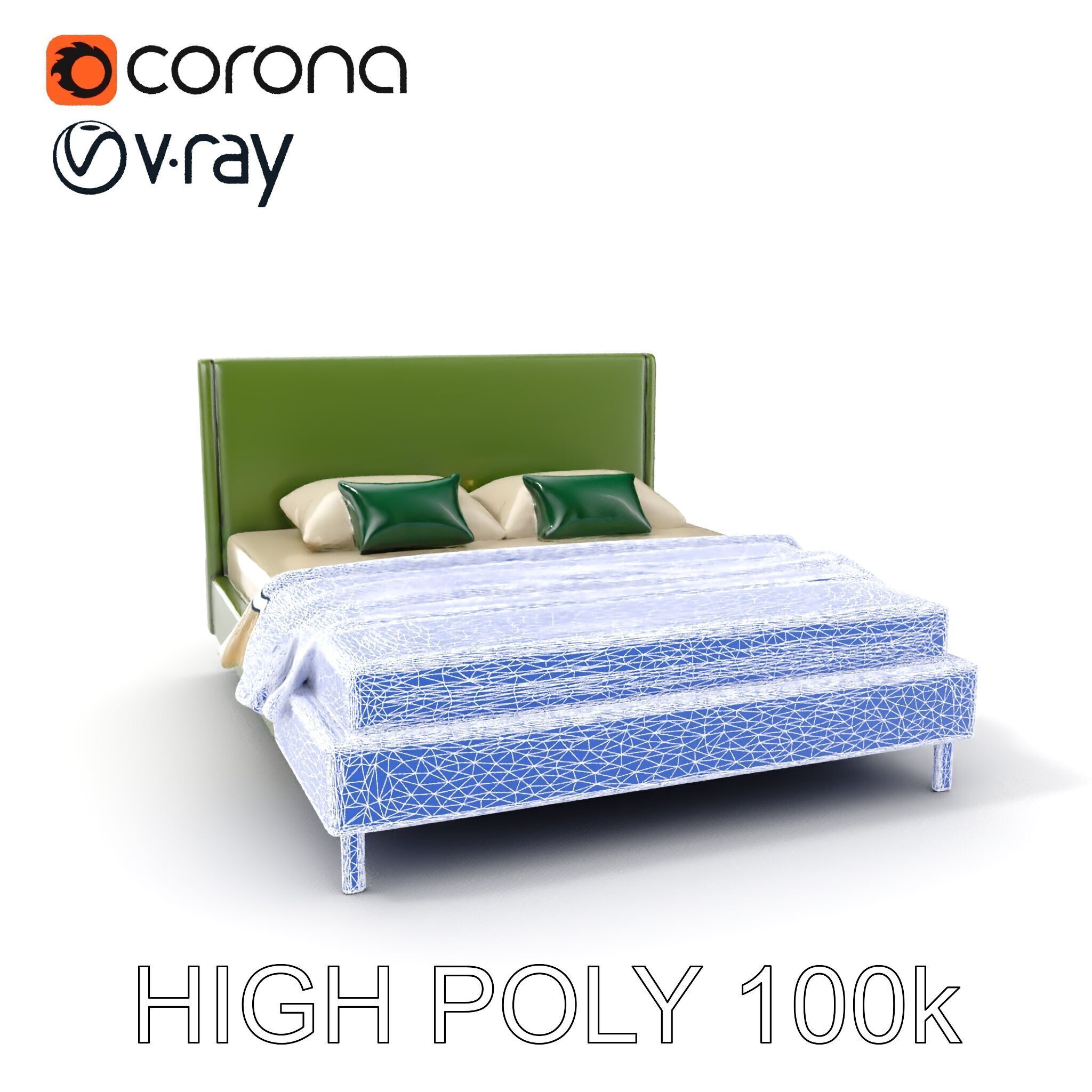 Contemporary Upholstered Bed D Model Pack Low-poly 3D model_5